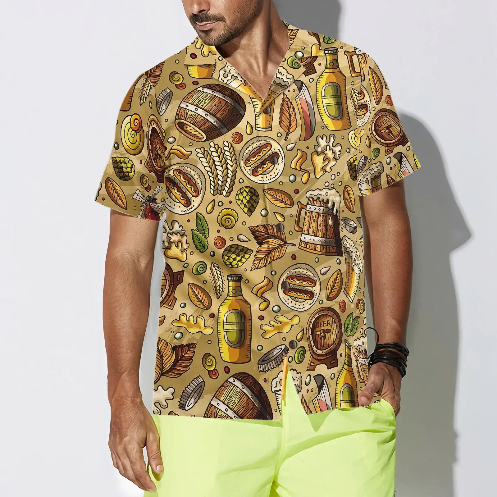 Beer Fest Seamless Pattern Hawaiian Shirt, Beer With Foods On Beach, Beer Tropical Summer Aloha Shirt, Perfect Gift For Beer Lovers, Friends, Husband, Boyfriend, Family