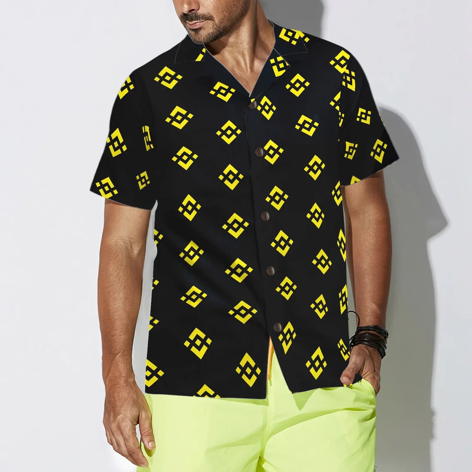 Binance Coin Pattern Hawaiian Shirt, Best Gift For Husband, Boyfriend