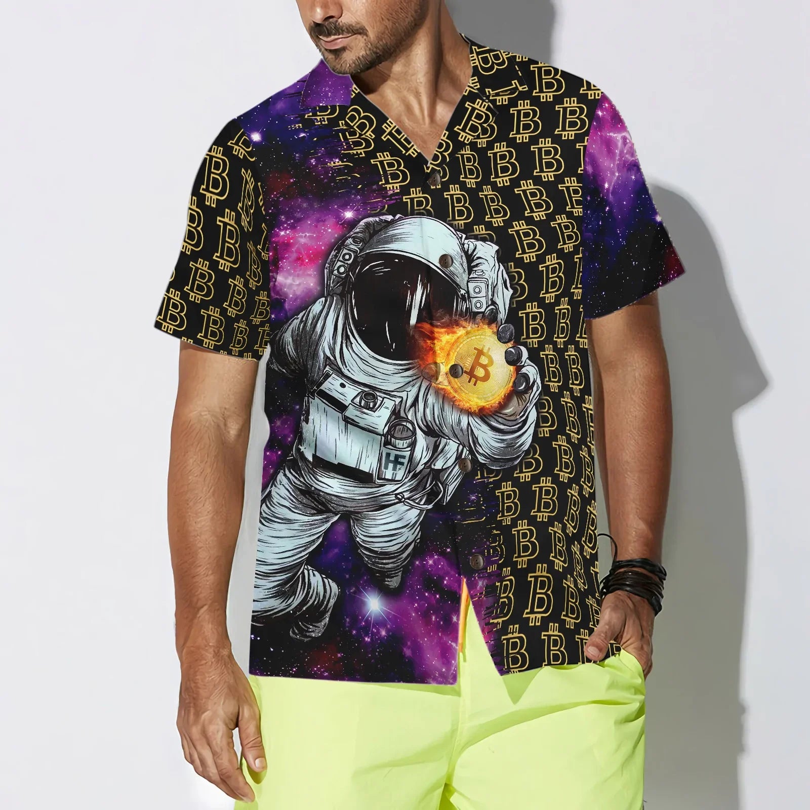 Bitcoin In The Galaxy Hawaiian Shirt, Bitcoin Aloha Shirt For Men - Perfect Gift For Bitcoin Lovers, Family, Friends, Husband, Boyfriend