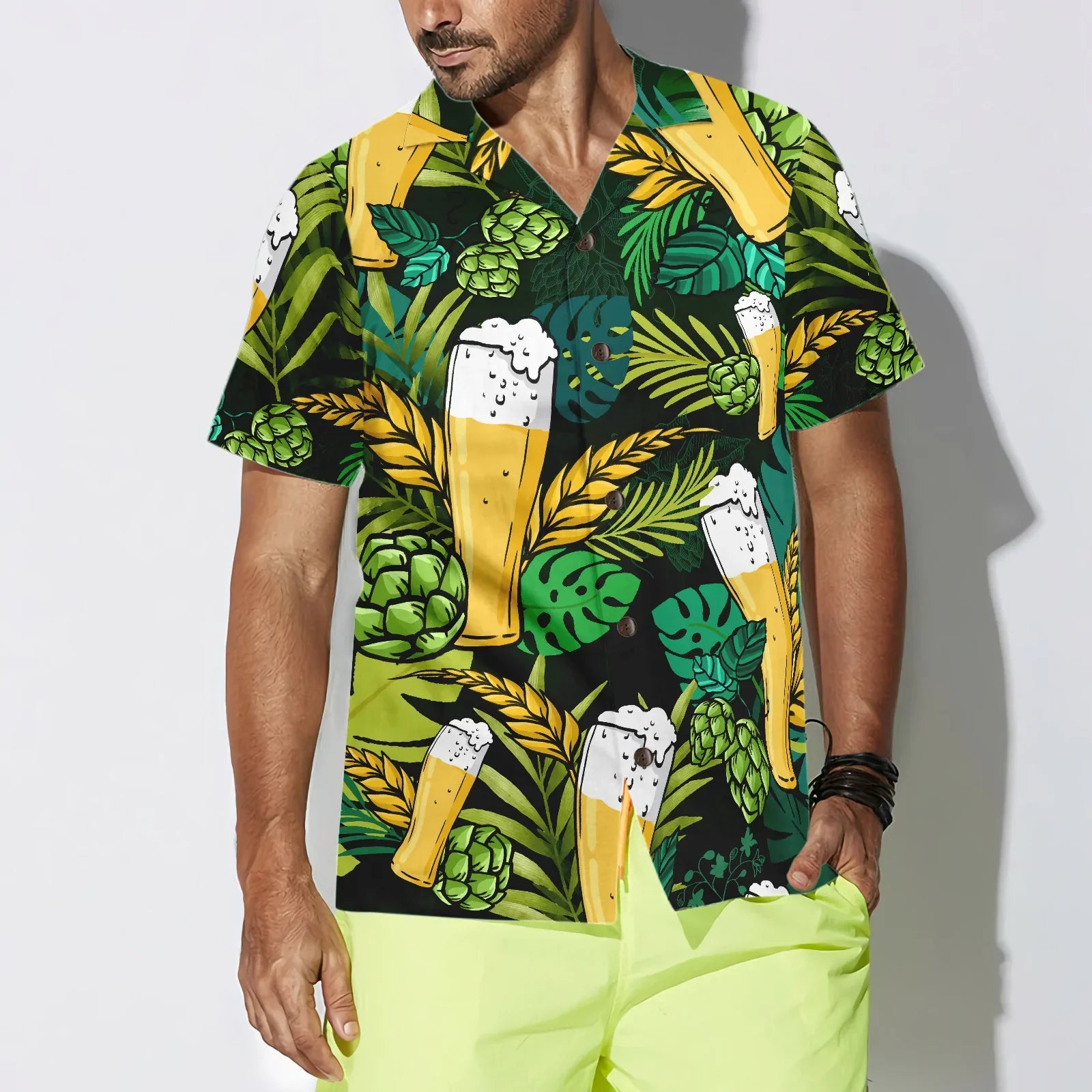 Beer Hawaiian Shirt For Men, Beer Lovers Aloha Shirts, Green Tropical Shirt, Beer Tropical Summer Aloha Shirt For Men, Perfect Gift For Men Lovers, Friends, Husband, Boyfriend, Family
