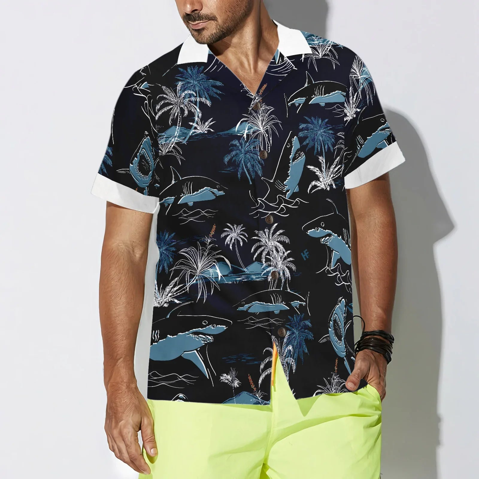 Bite People Hail Satan Shark Hawaiian Shirt, Shark Aloha Shirt - Perfect Gift For Shark Lover, Husband, Wife, Boyfriend, Girlfriend, Family, Friends