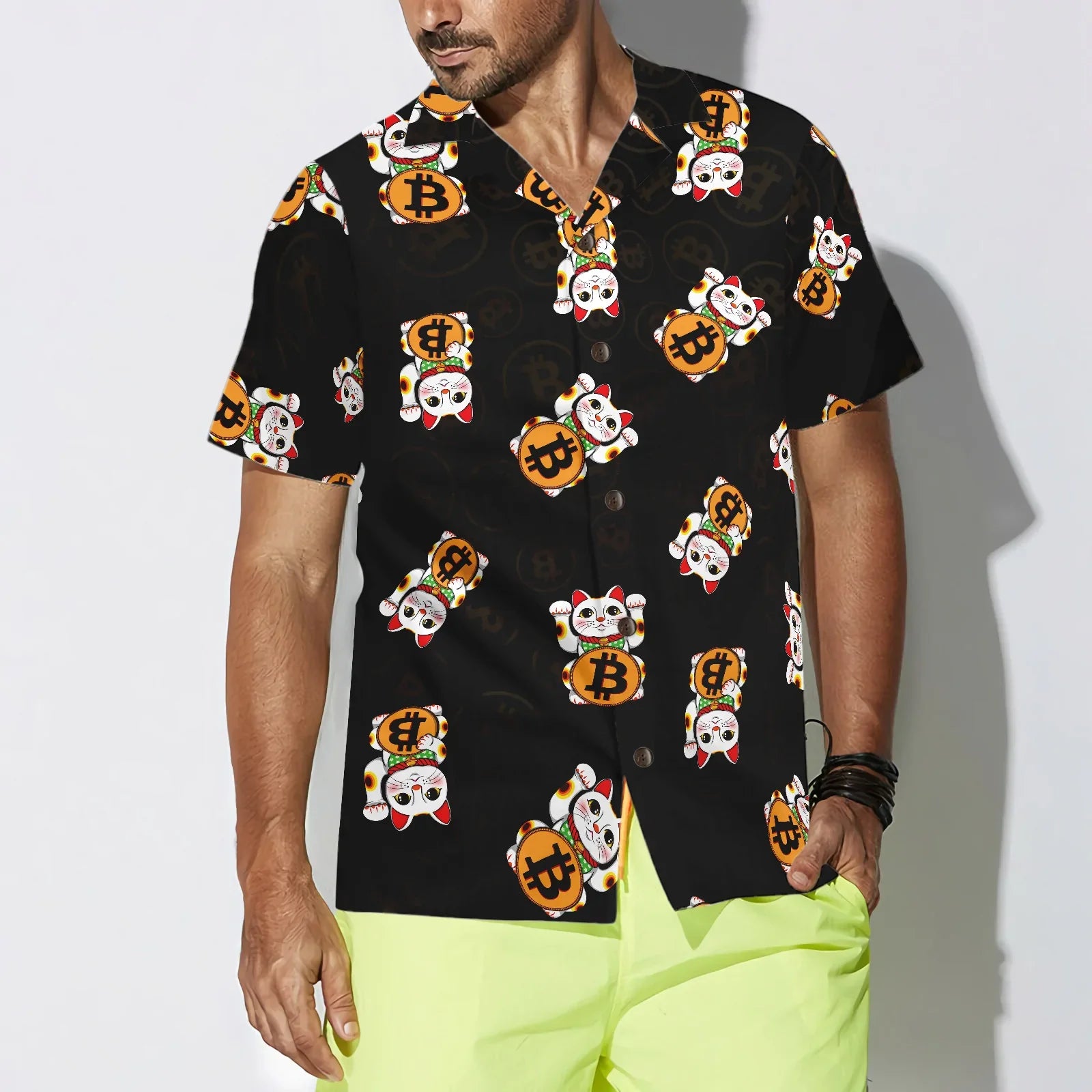 Bitcoin Lucky Cat Hawaiian Shirt, Bitcoin And Cat Aloha Shirt - Perfect Gift For Bitcoin Lovers, Family, Friends