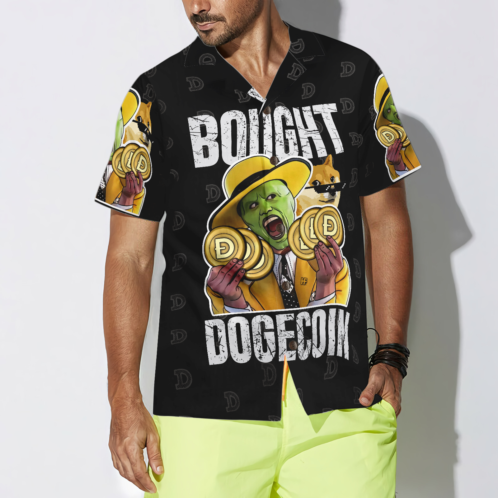 Bought Dogecoin Hawaiian Shirt, Best Gift For Husband, Wife, Boyfriend, Girlfriend, Friend, Family