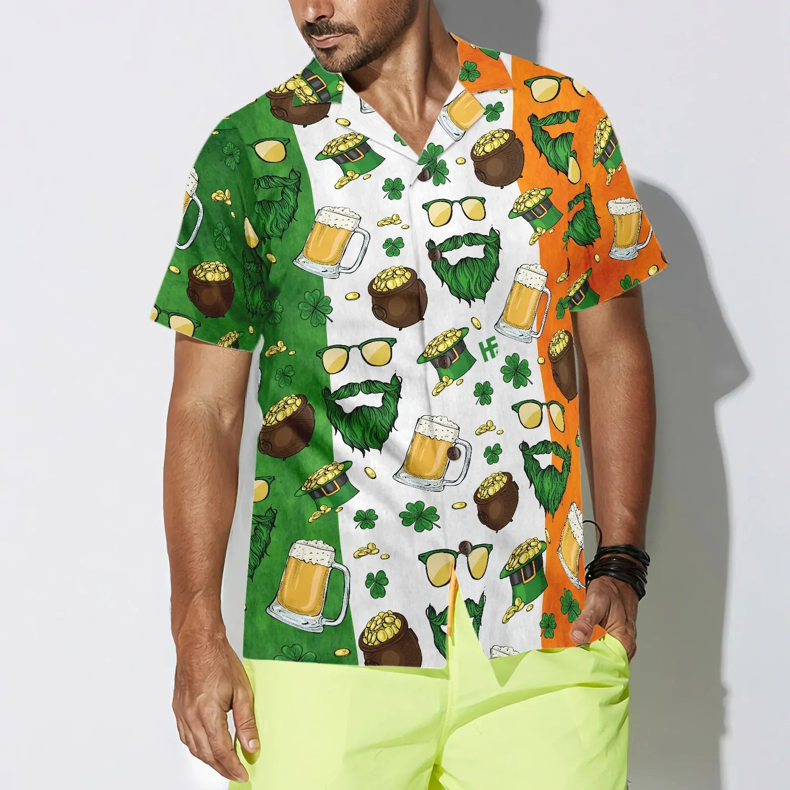 Beard Saint Patrick's Day Seamless Pattern Hawaiian Shirt, Beer Tropical Summer Aloha Shirt For Men- Perfect Gift For Beer Lovers, Friends, Husband, Boyfriend, Family