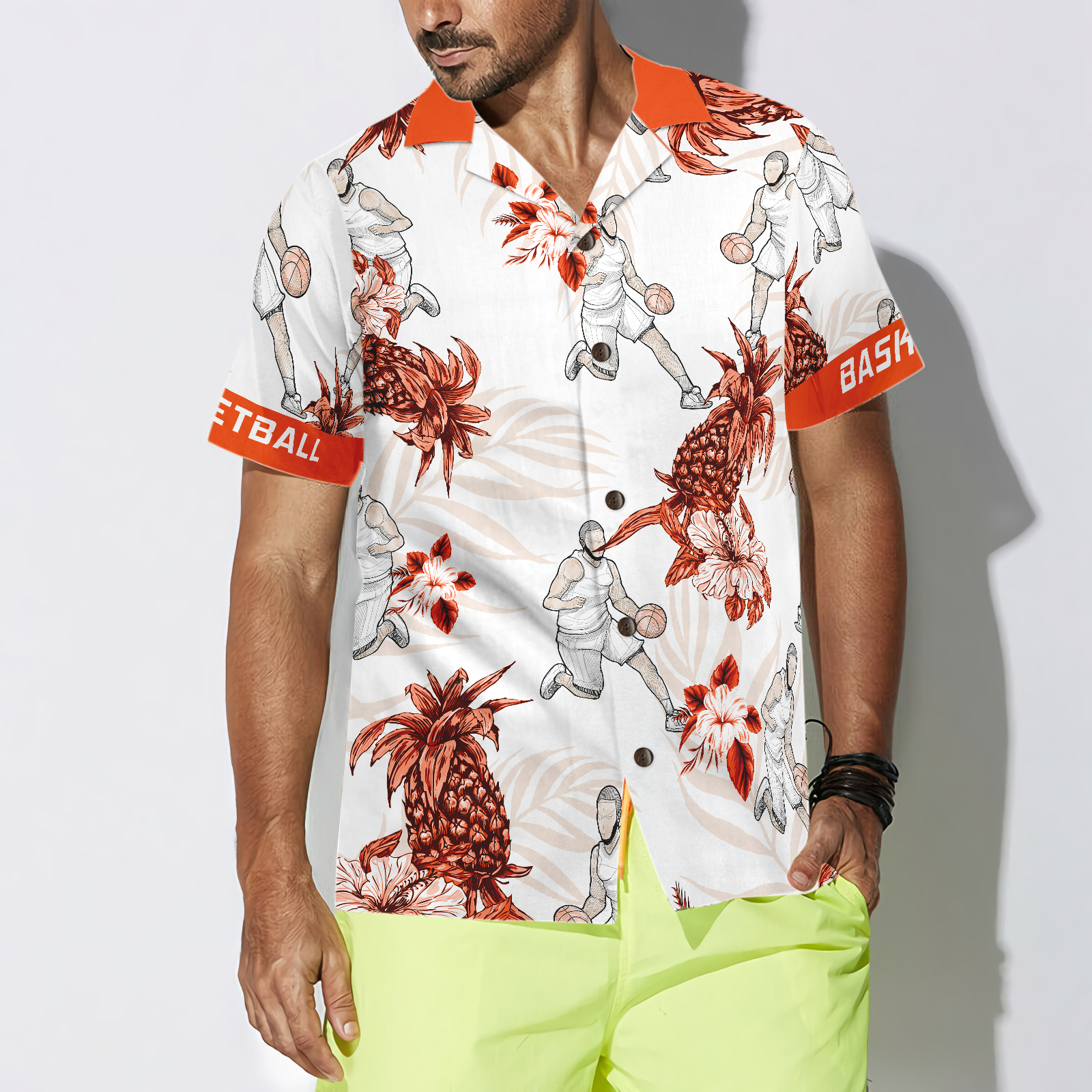 Basketball Pineapple Seamless Pattern Hawaiian Shirt, Best Gift For Basketball Player, Friend, Family