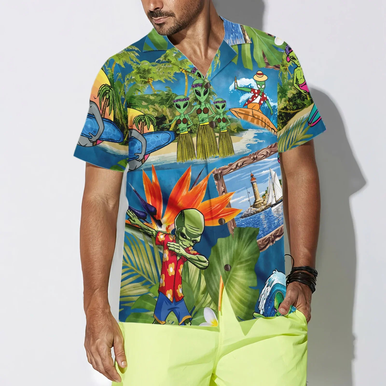 Alien Tropical Summer Hawaiian Shirt, Summer Beach Aloha Shirt For Men And Women, Perfect Gift For Friends, Husband, Boyfriend, Wife, Girlfriend, Family