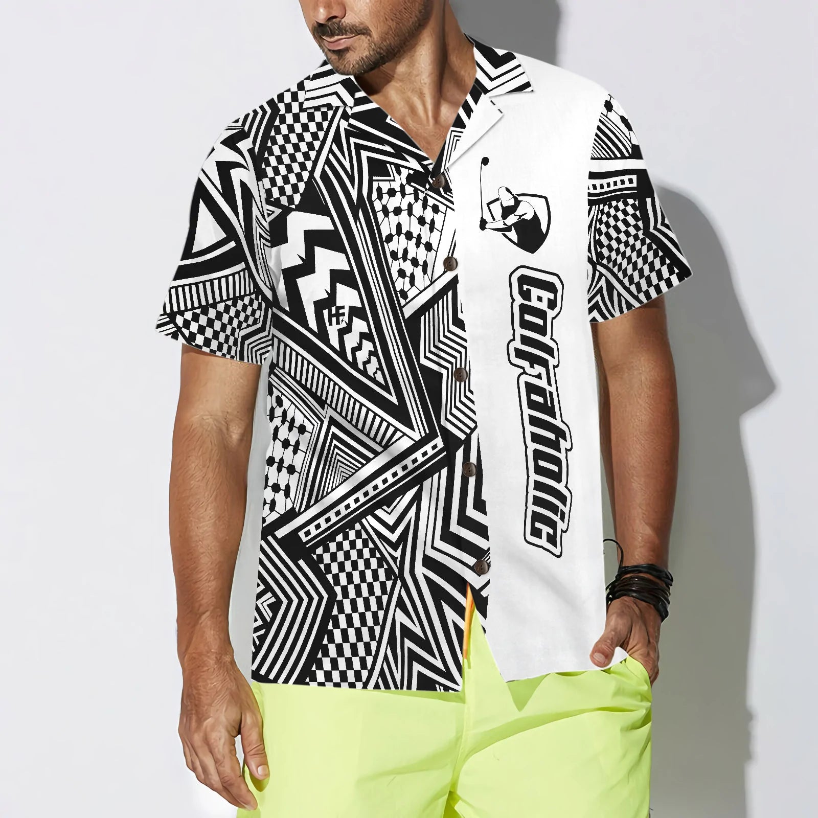 Black and White Golfaholic Hawaiian Shirt, Golf Hawaiian Shirt For Men & Women - Perfect Gift Husband, Wife, Boyfriend, Girlfriend, Family, Friends