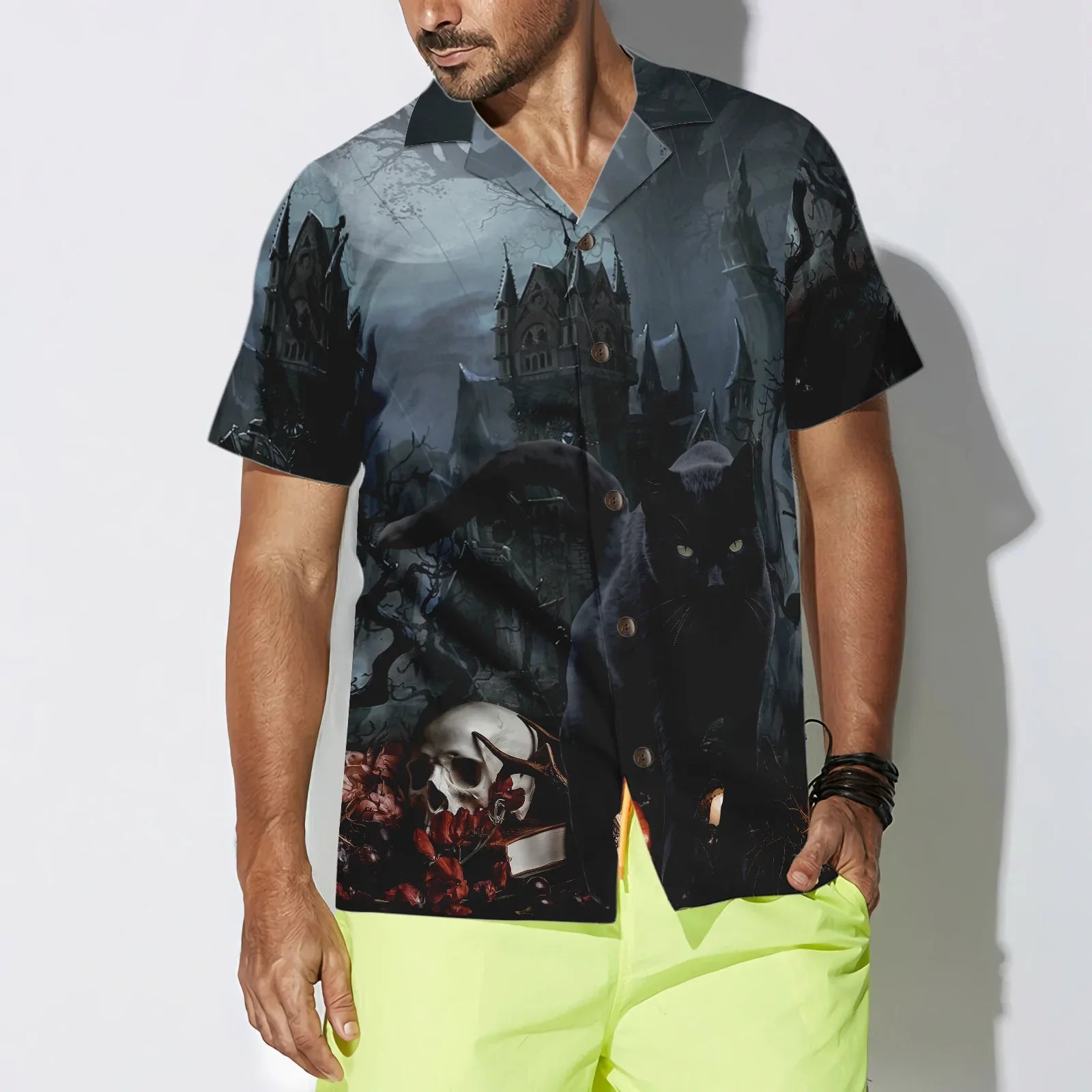 Black Cat In Spooky Halloween Hawaiian Shirt, Hawaiian Shirt For Men And Women - Perfect Gift Husband, Wife, Boyfriend, Girlfriend, Family, Friends