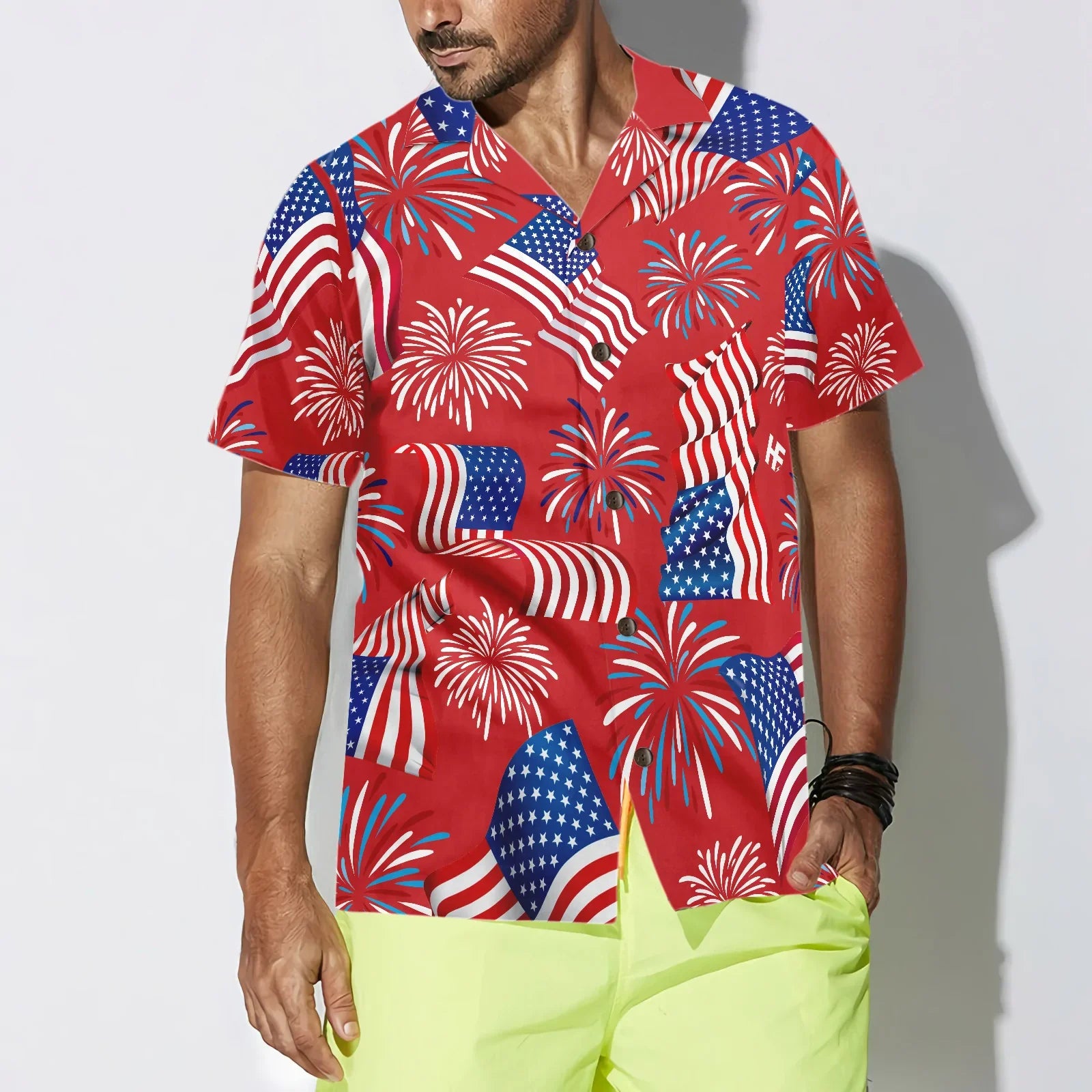 4th Of July America Flag Firework Patriotic Hawaiian Shirt, Happy Independence Day US Flag Aloha Shirt For Men, Perfect Gift For Patriots, Friends, Husband, Boyfriend, Family