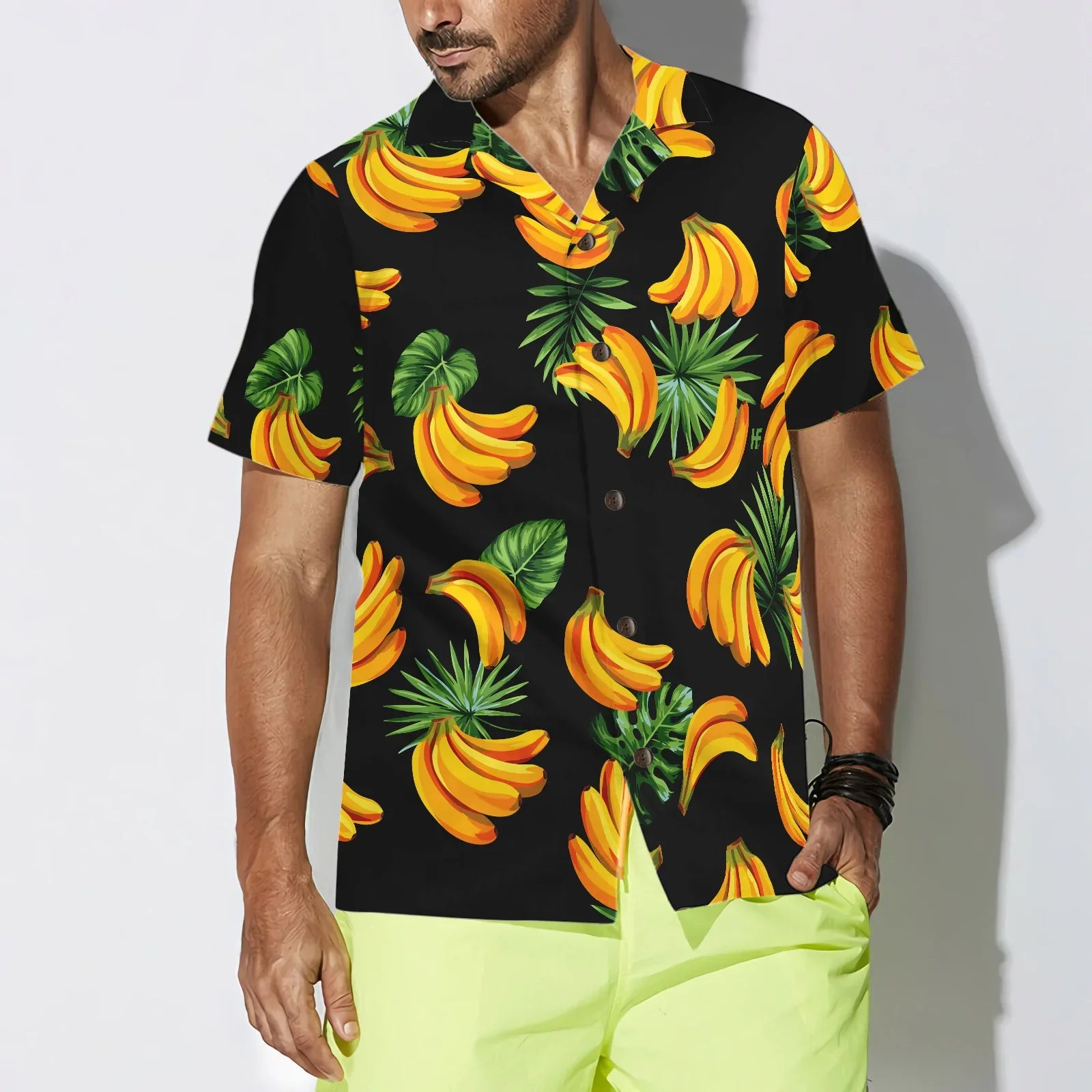 Banana & Tropical Palm Leaves Hawaiian Shirt, Banana Pattern Aloha Shirt For Men & Women, Best Gift For Summer, Husband, Boyfriend, Wife, Girlfriend