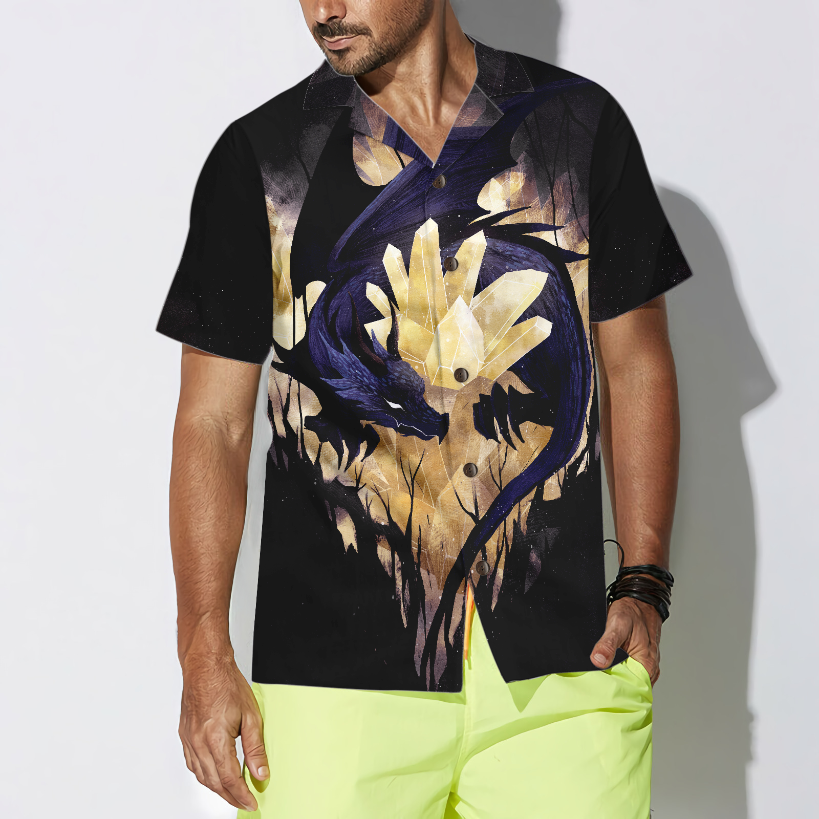 Celtic Dragon with crystal glow in the Dark Mens Hawaiian Shirt, Best Gift For lover, Friend, Family
