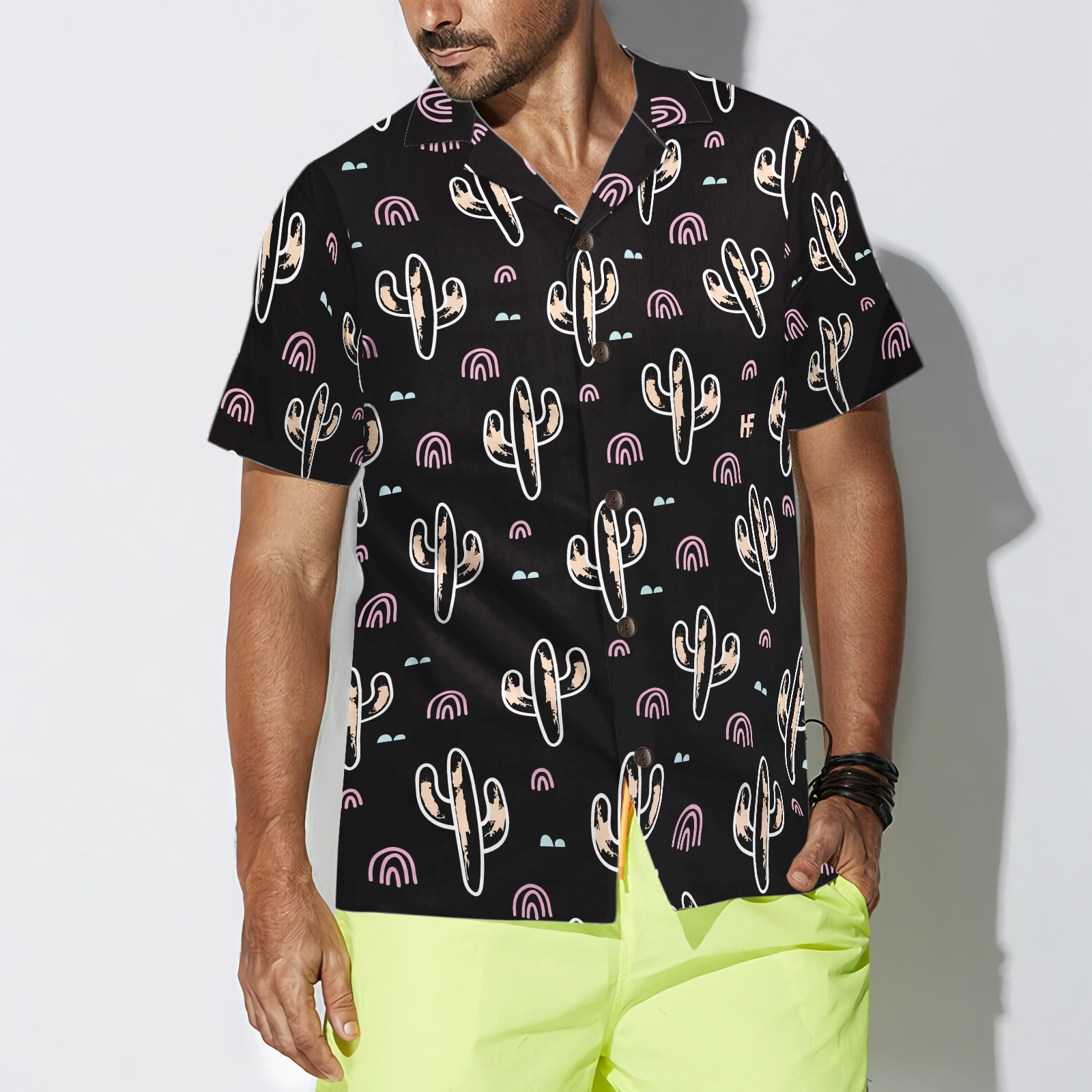 Cactus Plant Black Pattern Hawaiian Shirt, Best Gift For Husband, Wife, Boyfriend, Girlfriend, Friend, Family