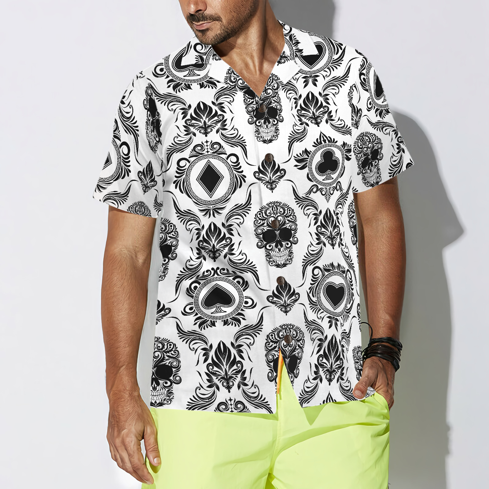 Casino And Black Skull Pattern Hawaiian Shirt, Best Gift For Husband, Wife, Boyfriend, Girlfriend, Friend, Family