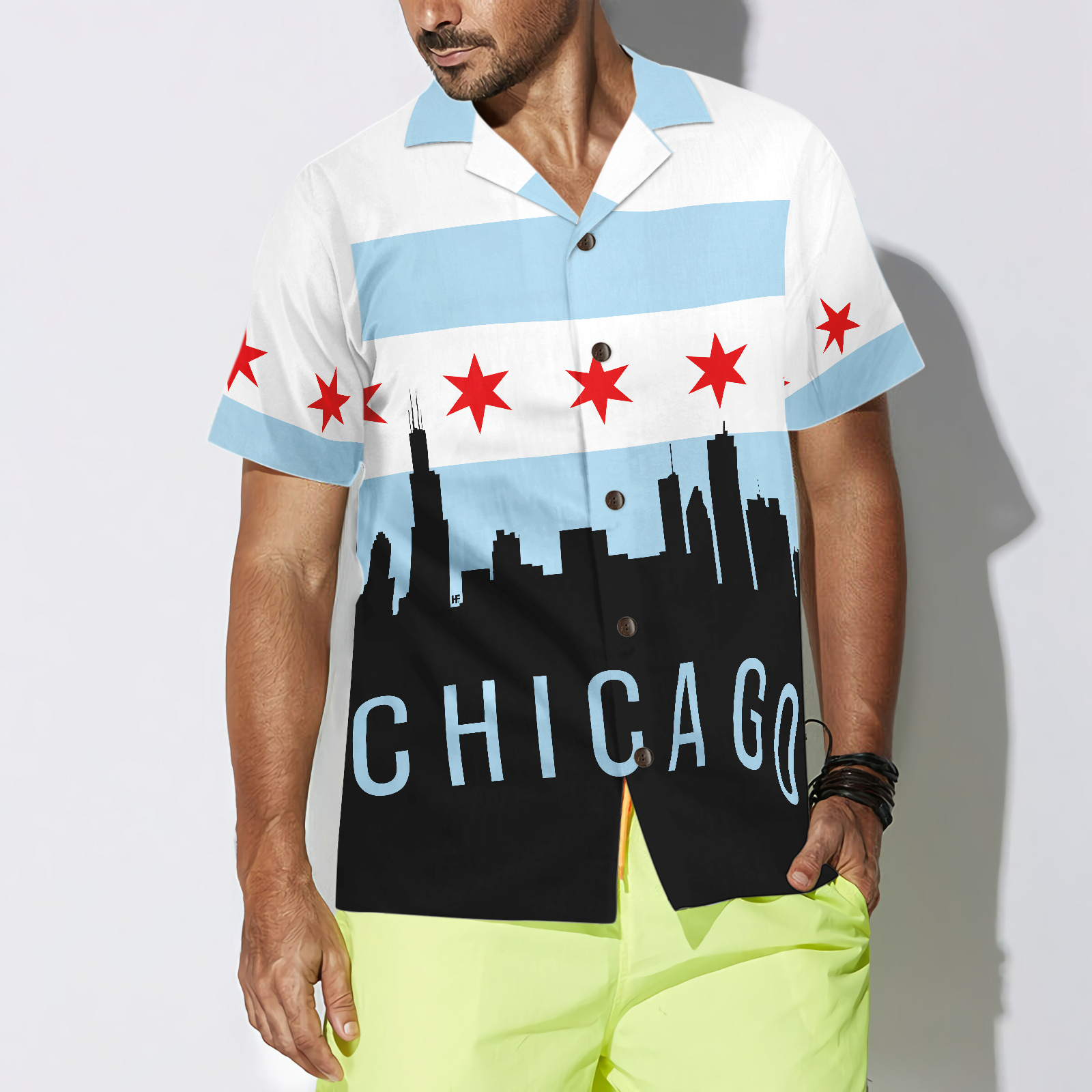 Chicago City Skyline Landmarks Hawaiian Shirt, Best Gift For Husband, Wife, Boyfriend, Girlfriend, Friend, Family