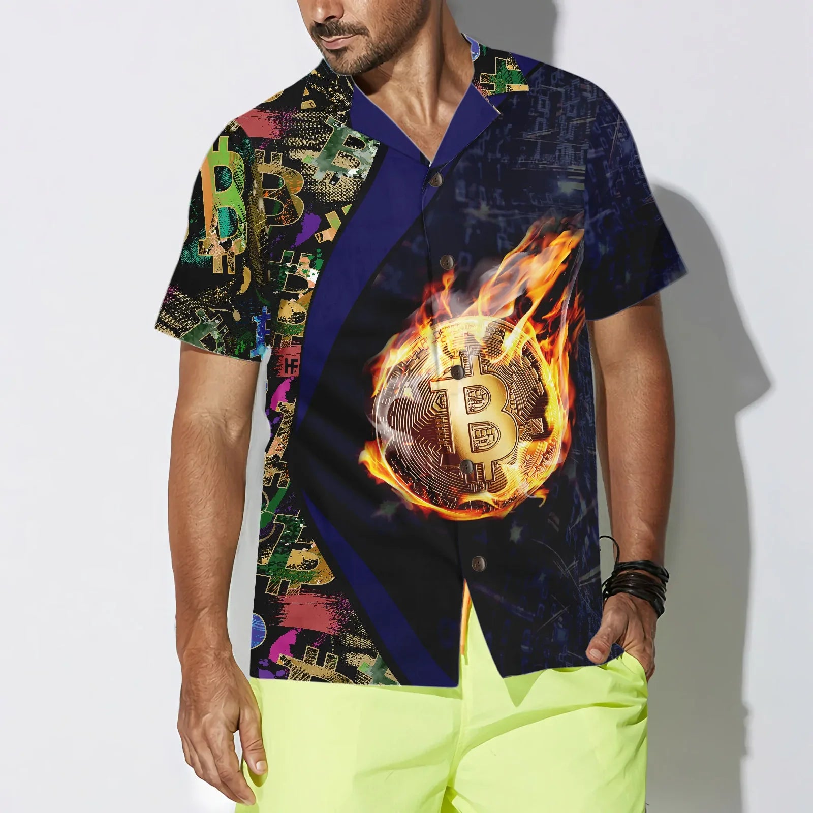 Bitcoin Block Chain Flame Hawaiian Shirt, Bitcoin Aloha Shirt For Men - Perfect Gift For Bitcoin Lovers, Family, Friends, Husband, Boyfriend