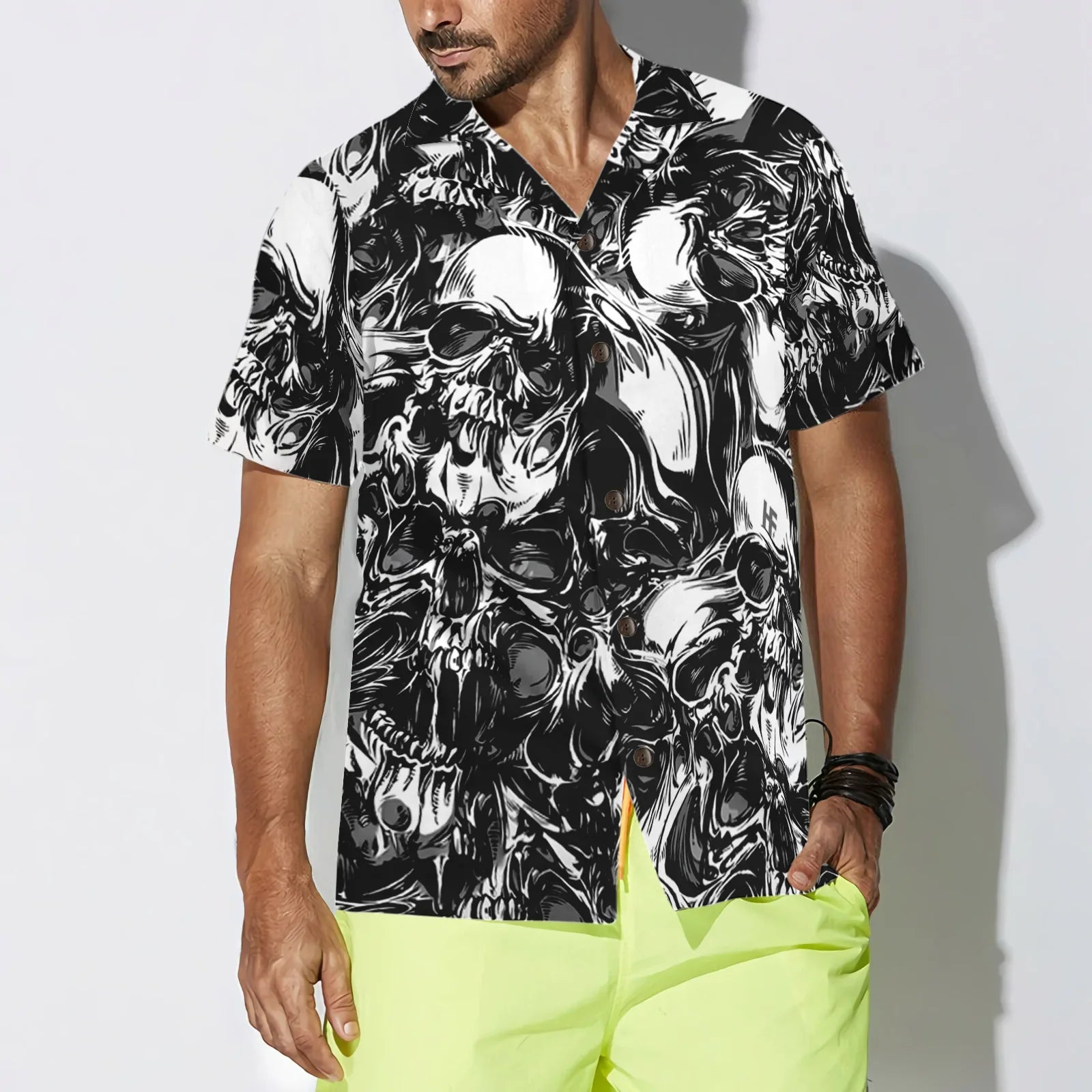 3D Skull Pattern Hawaiian Shirt, Halloween Aloha Shirt For Men, Perfect Gift For Friends, Husband, Boyfriend, Family