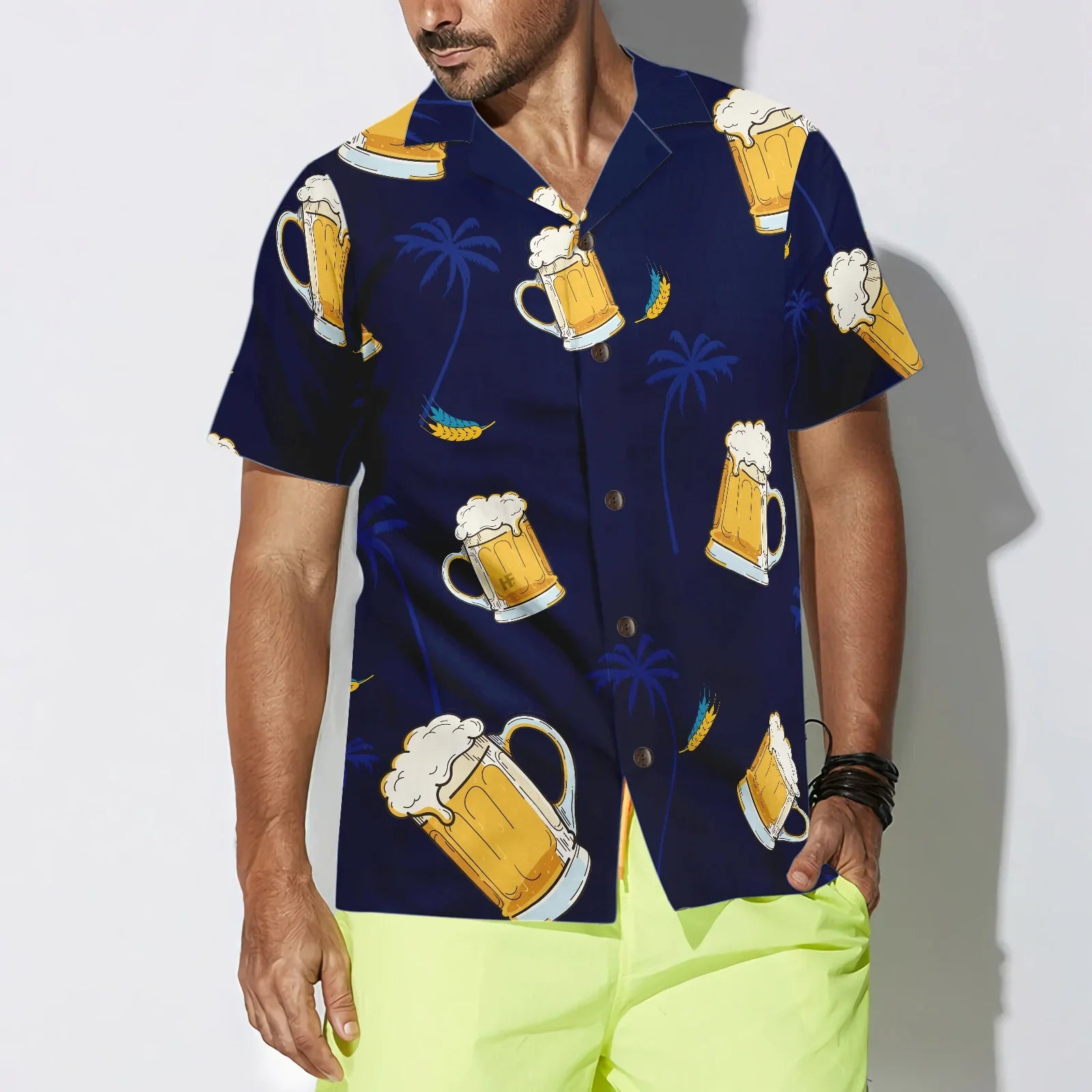 Beer Hawaiian Shirt , Colorful Feathers, Palm Tree, Beer Tropical Summer Aloha For Men, Perfect Gift For Beer Lovers, Friends, Husband, Boyfriend, Family
