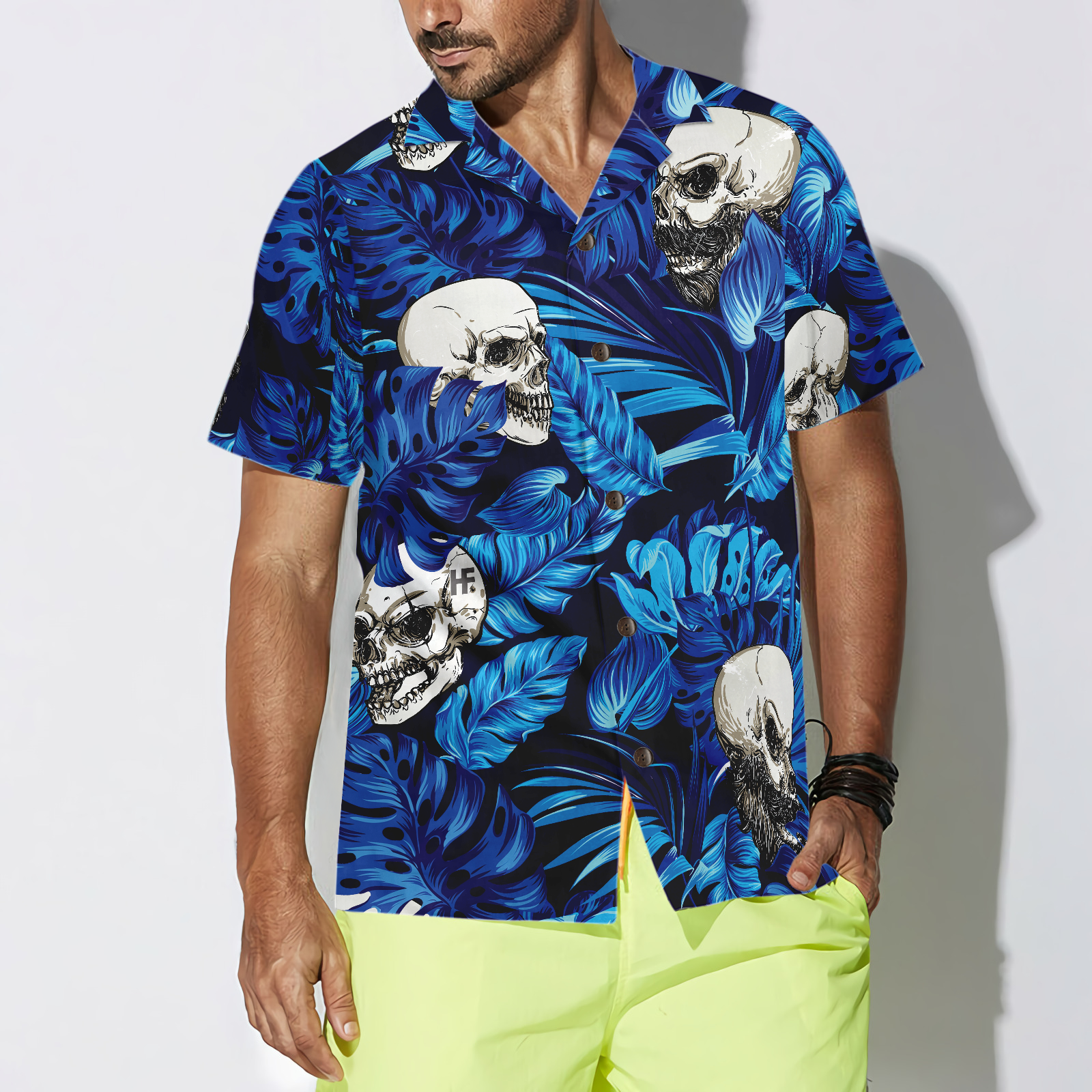Blue Tropical Floral Summer And Skull Hawaiian Shirt, Best Gift For lover, Friend, Family