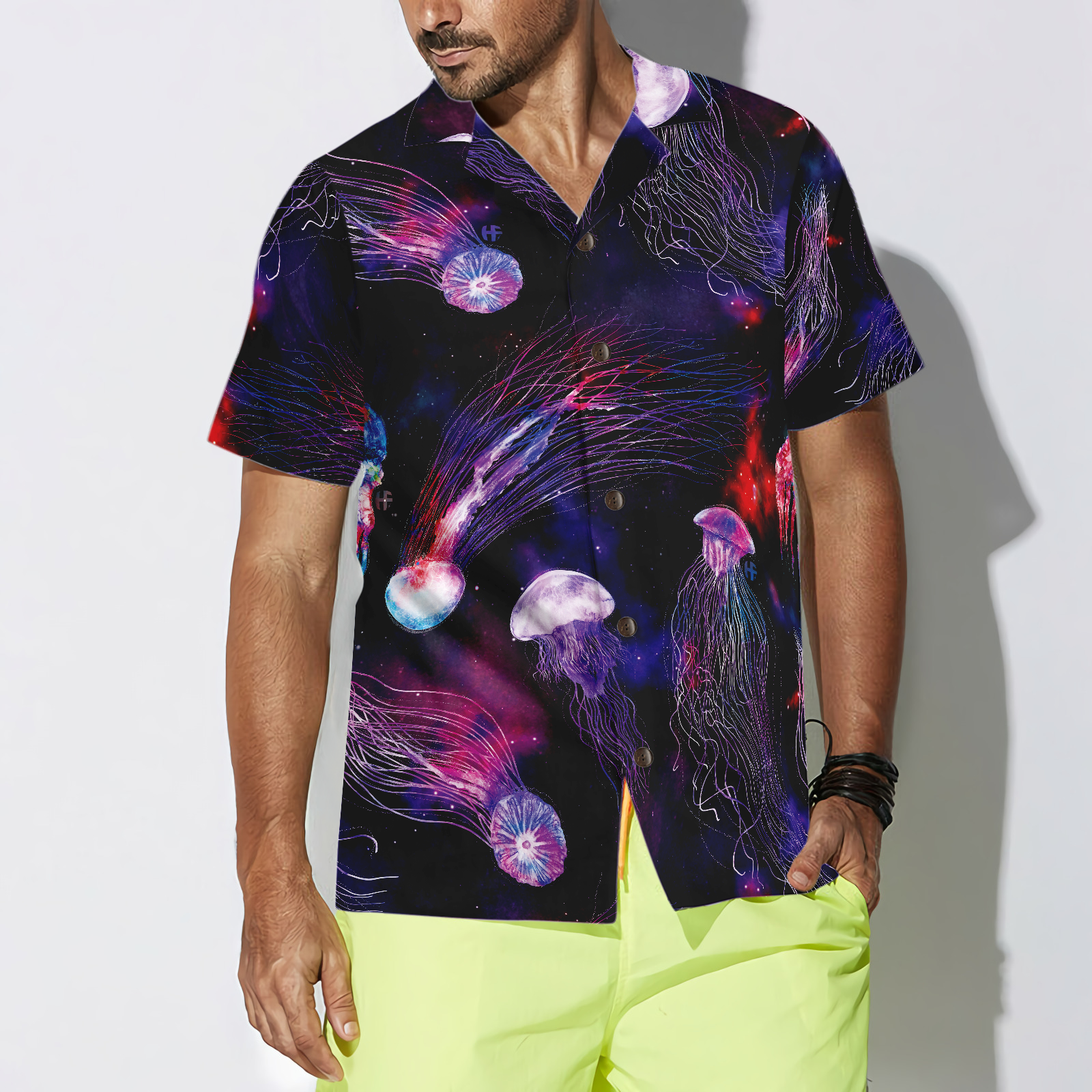 Bright Night Galaxy With Jellyfishes Hawaiian Shirt, Best Gift For Friend, Family