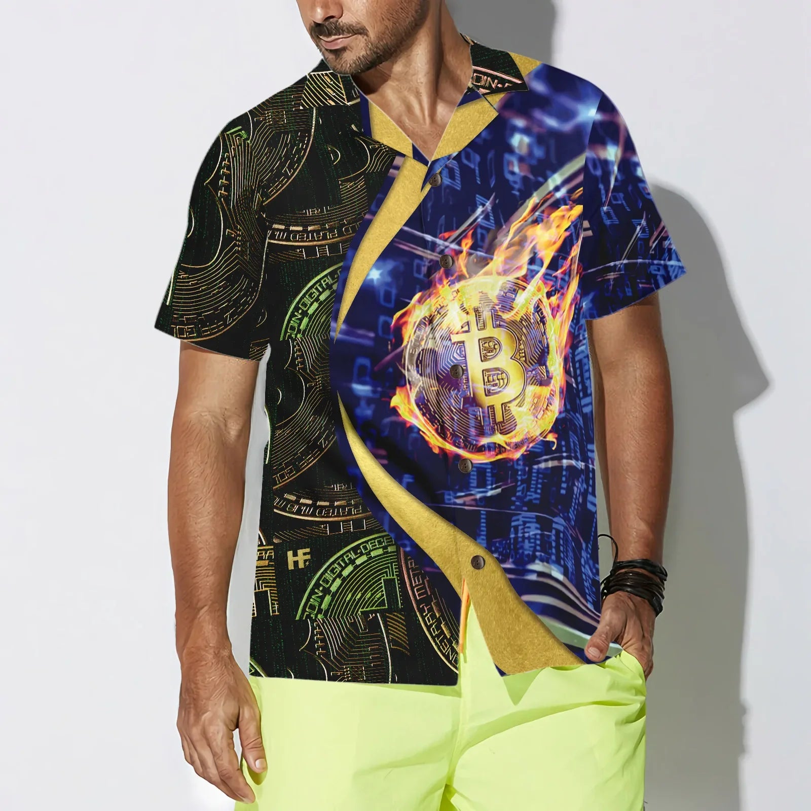 Bitcoin Block Chain Hawaiian Shirt, Bitcoin Aloha Shirt For Men - Perfect Gift For Bitcoin Lovers, Family, Friends, Husband, Boyfriend