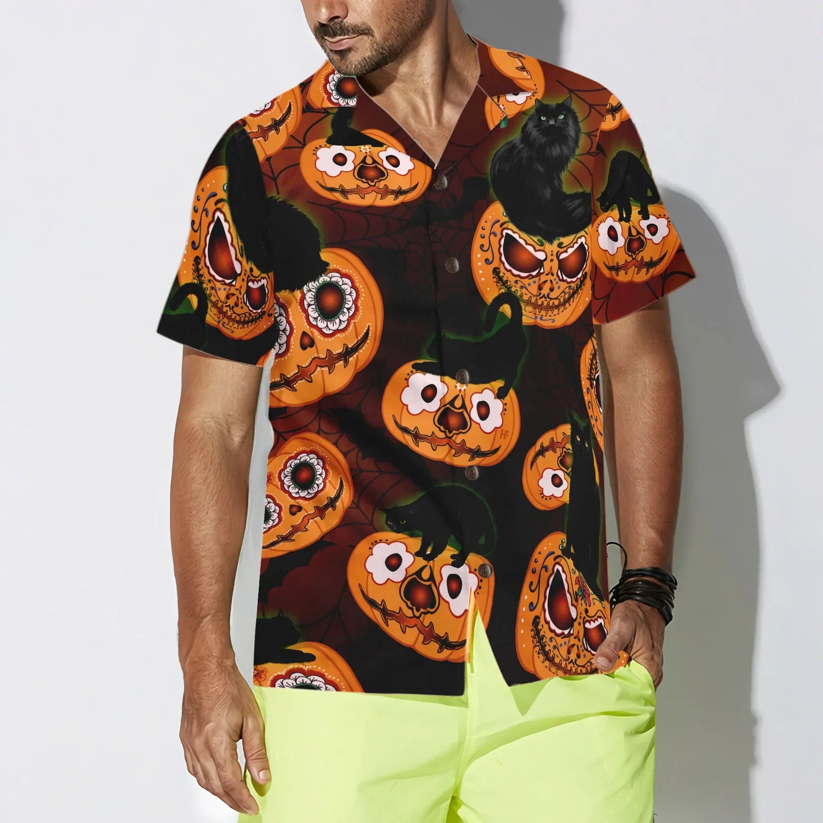 Black Cats Halloween Hawaiian Shirt, Hawaiian Shirt For Men - Perfect Gift Husband, Wife, Boyfriend, Girlfriend, Family, Friends