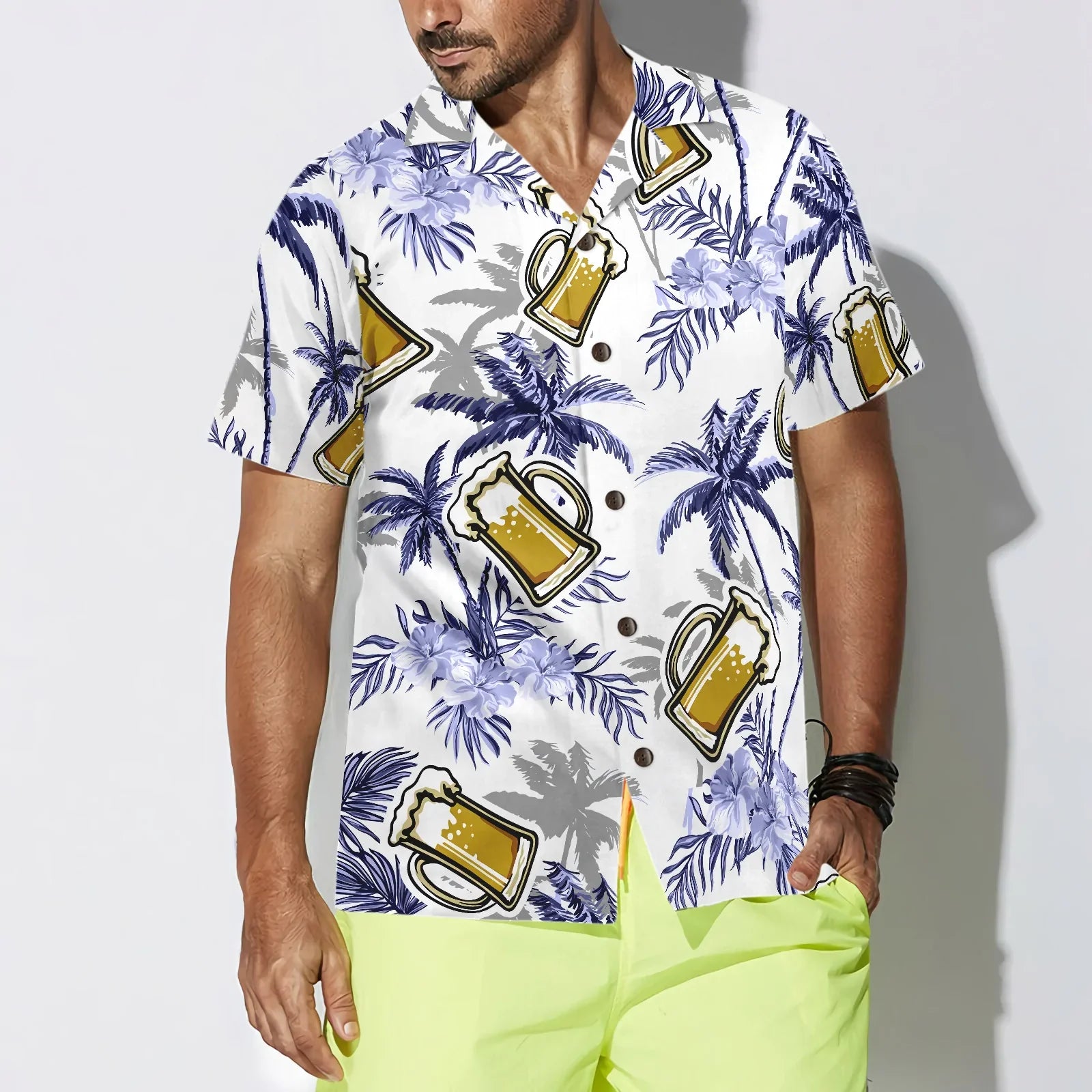 Beer Coconut Tree Hawaiian Shirt, Beer Mug Yellow Hawaiian Shirt, Beer Tropical Summer Aloha Shirt For Men, Perfect Gift For Beer Lovers, Friends, Husband, Boyfriend, Family