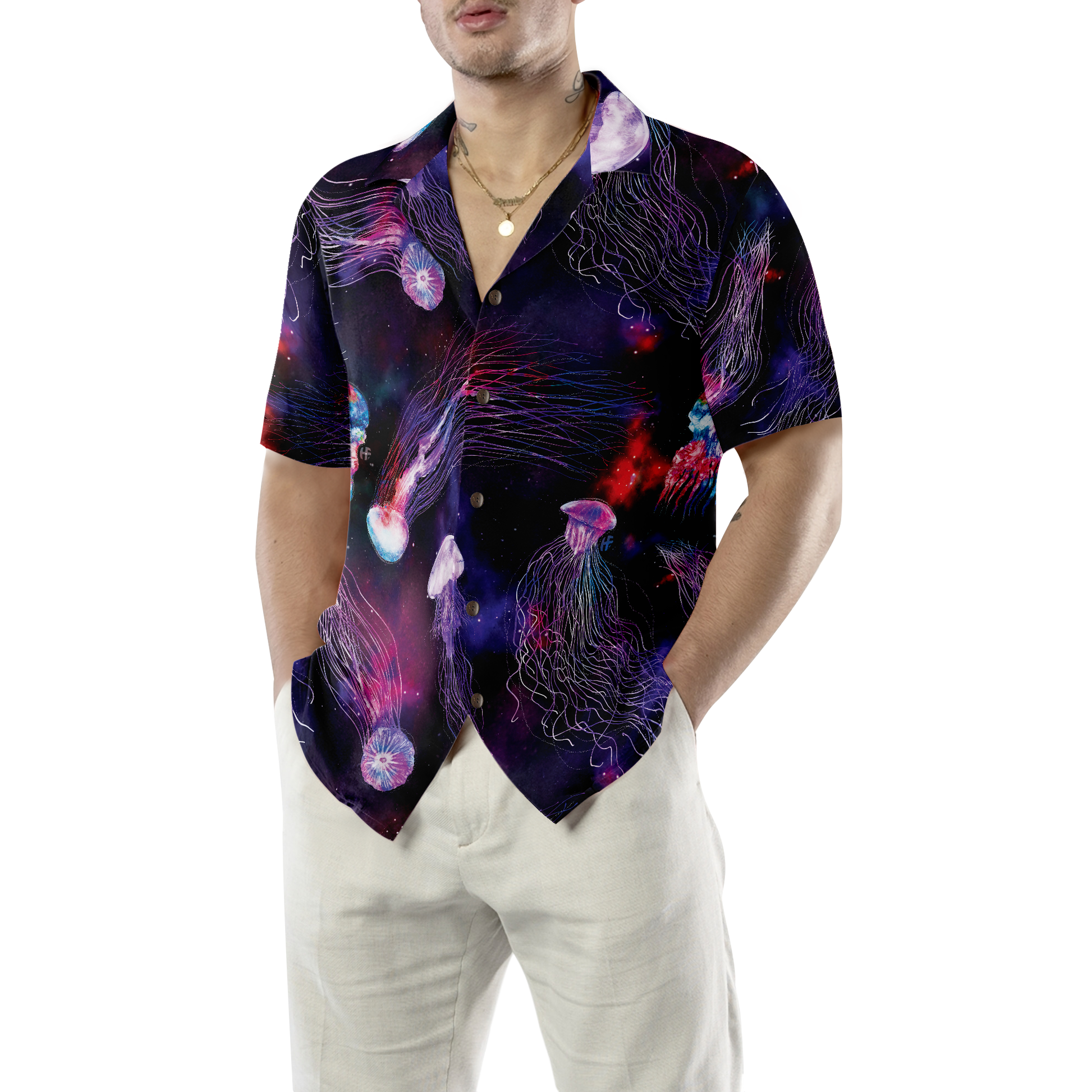 Bright Night Galaxy With Jellyfishes Hawaiian Shirt, Best Gift For Friend, Family