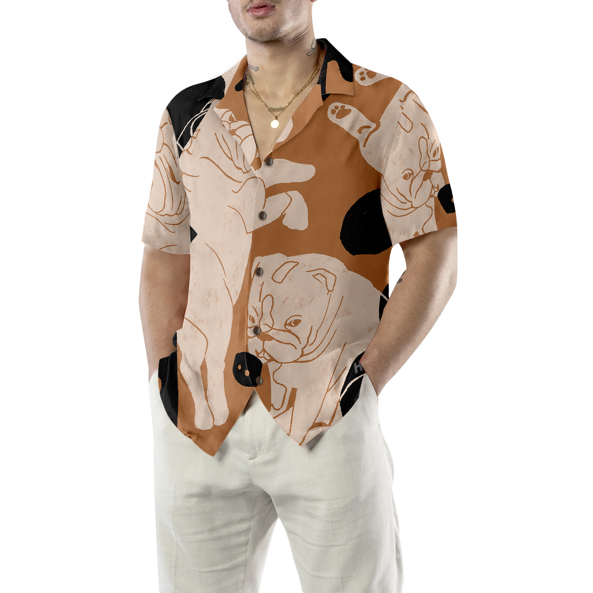 Bulldog Illustration Hawaiian Shirt, Best Gift For Bulldog Lover, Friend, Family