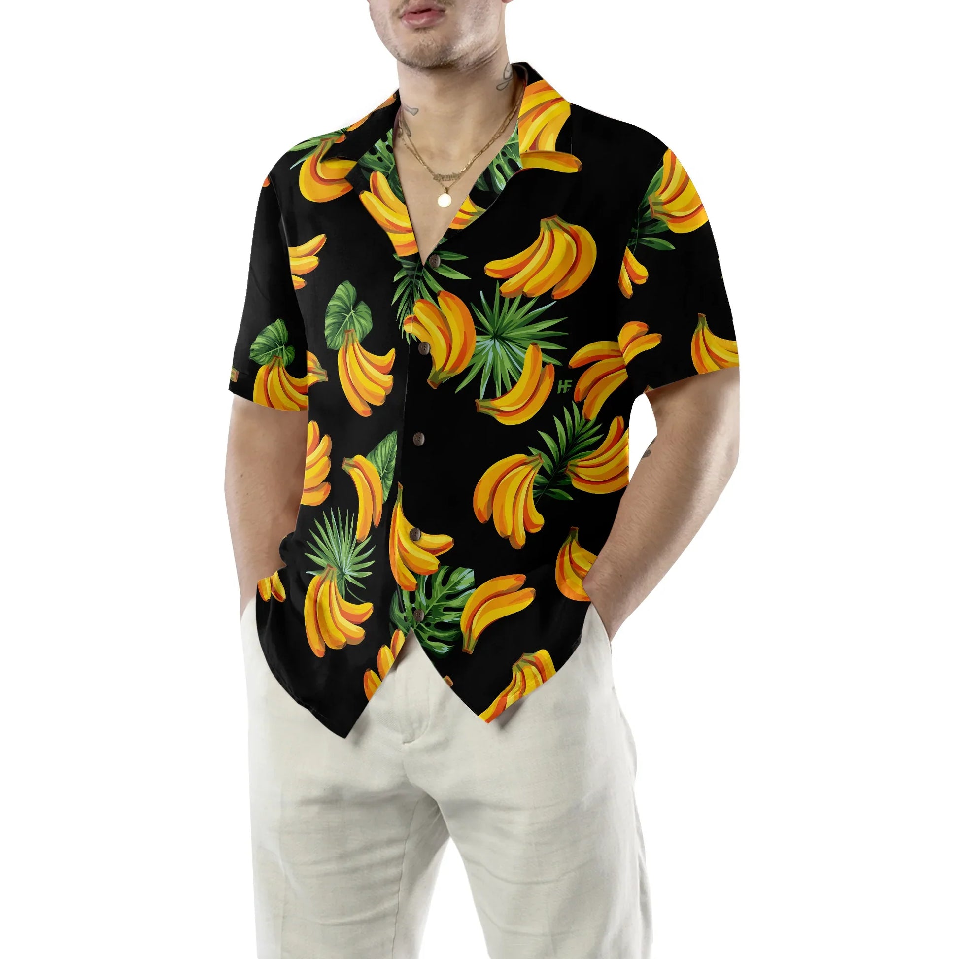 Banana & Tropical Palm Leaves Hawaiian Shirt, Banana Pattern Aloha Shirt For Men & Women, Best Gift For Summer, Husband, Boyfriend, Wife, Girlfriend