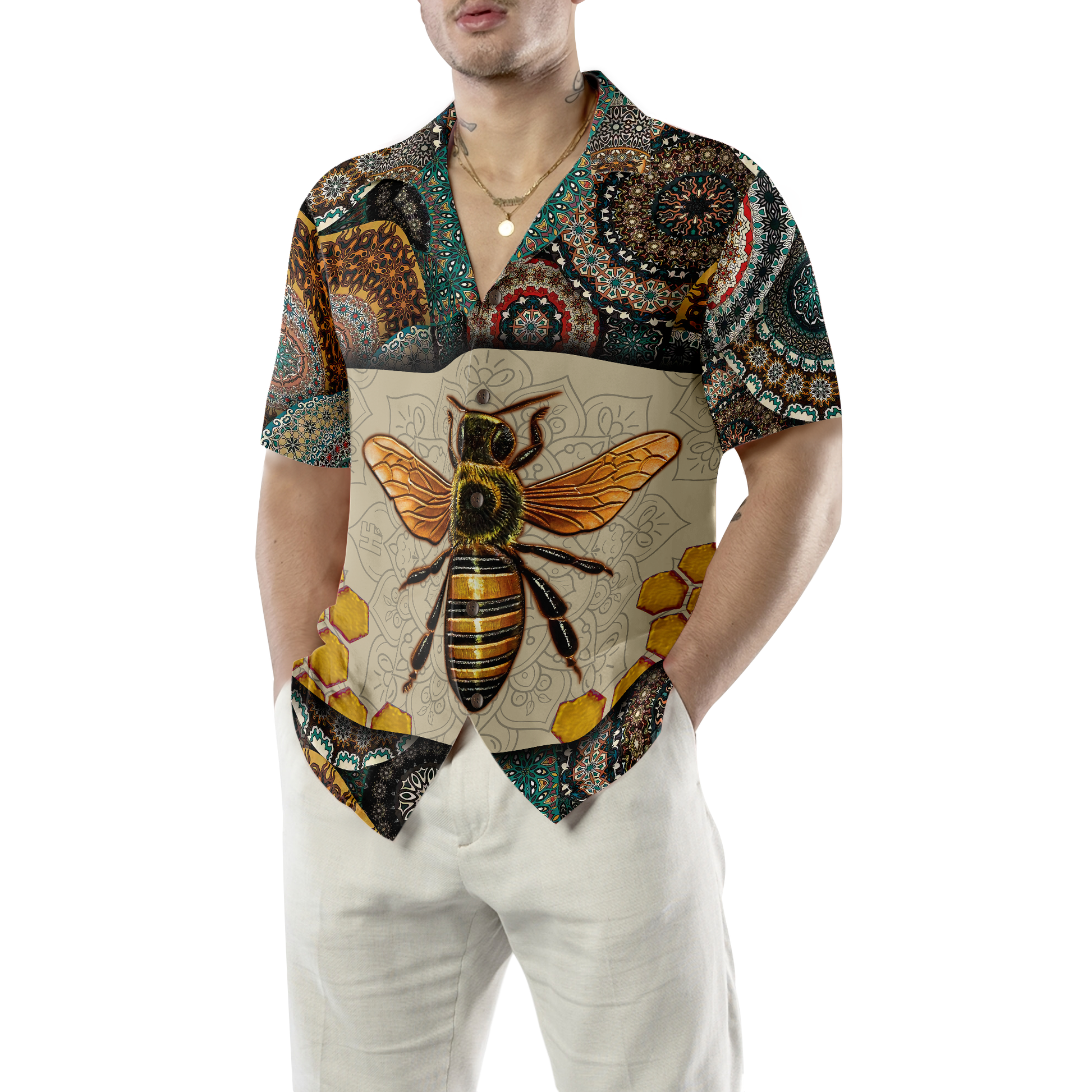 Boho Mandala Bee Hawaiian Shirt, Best Gift For Husband, Wife, Boyfriend, Girlfriend, Friend, Family