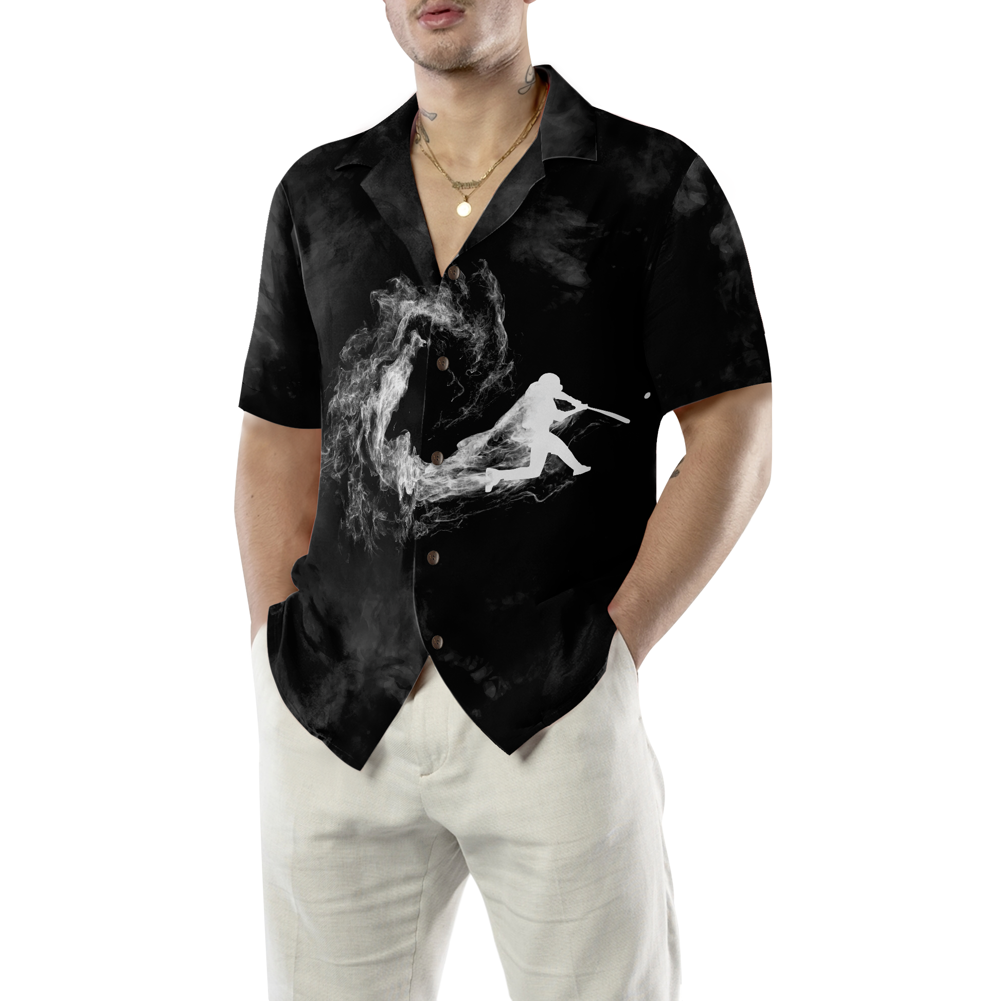 Baseball Player On Smoke Background Hawaiian Shirt, Best Gift For Baseball Players, Friend, Family