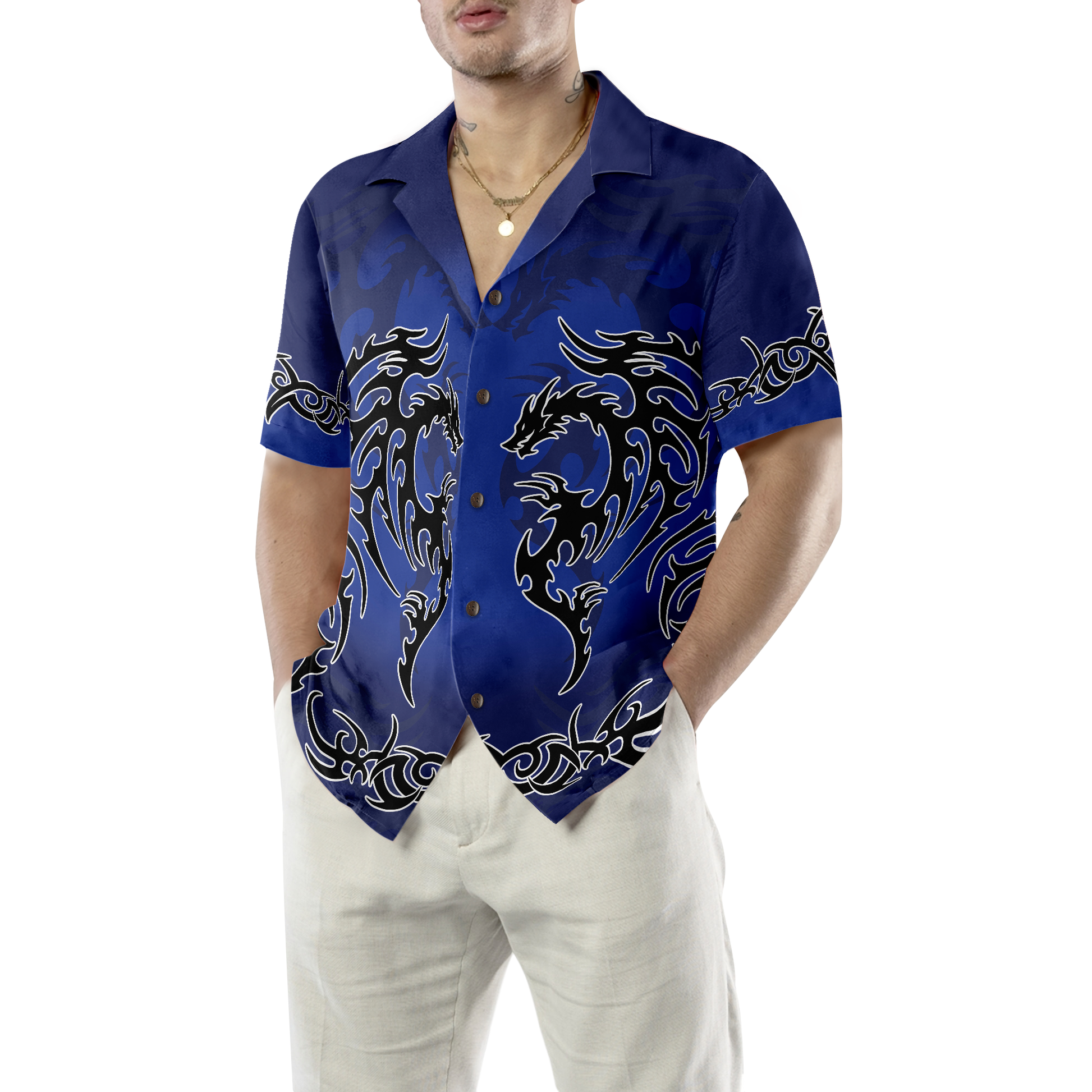Blue Tribal Dragon Hawaiian Shirt, Best Gift For lover, Friend, Family