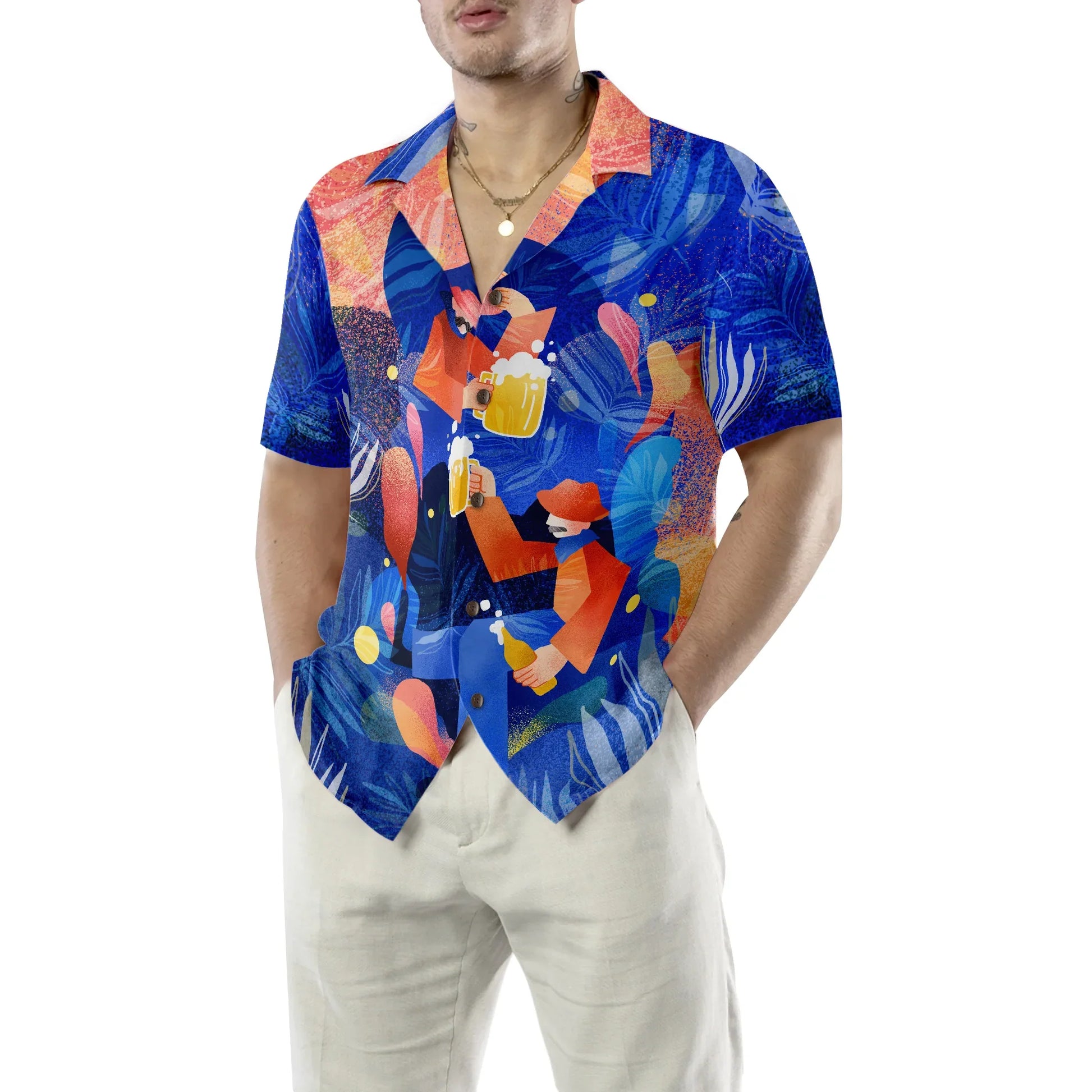 Artistic Beer Party Hawaiian Shirt, Beer Lovers Aloha Shirts For Men, Blue Tropical Shirt, Best Gift For Summer, Husband, Wife, Boyfriend, Girlfriend