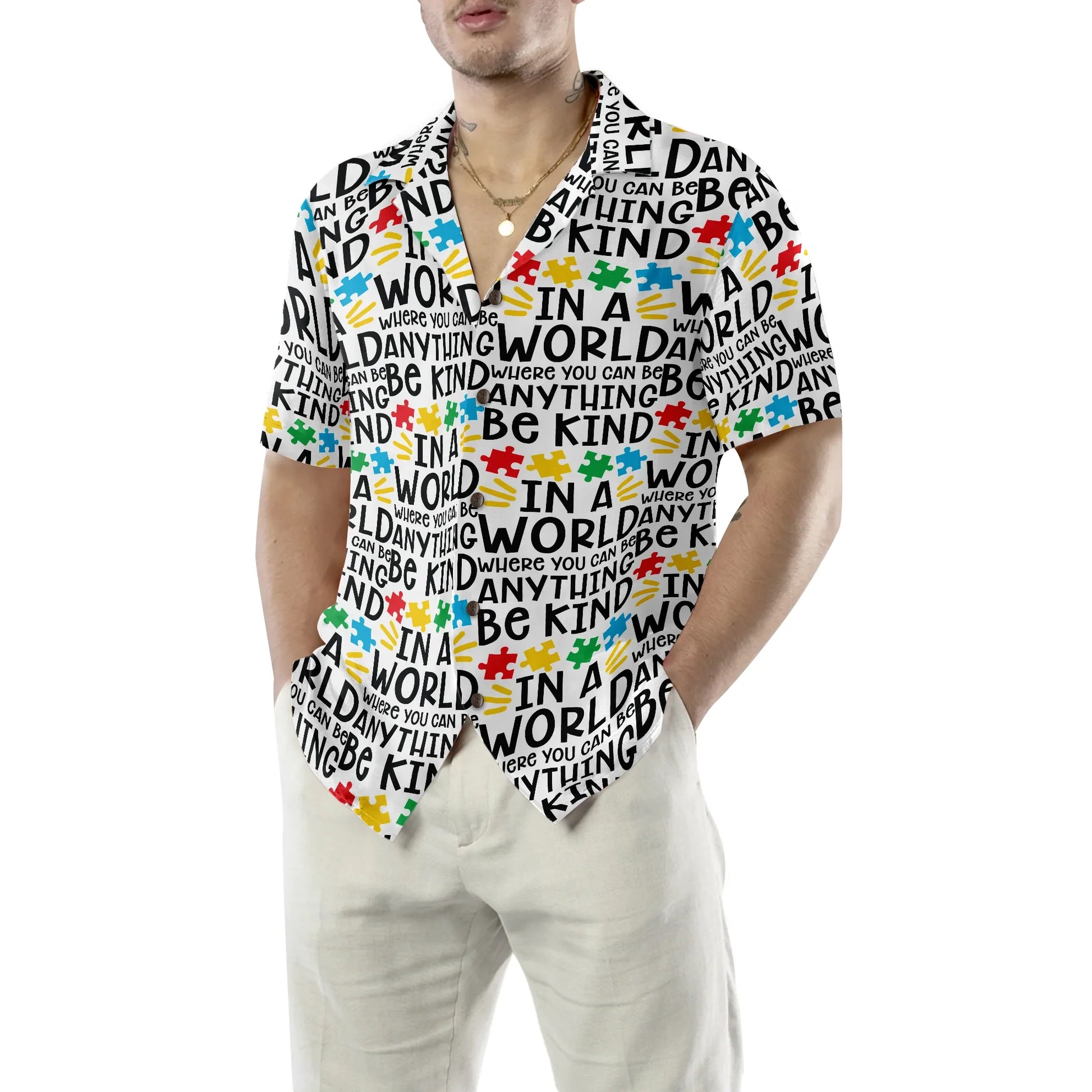 Be Kind Autism Multicolor Puzzle Hawaiian Shirt, 3D Puzzle Aloha Shirt, Perfect Gift For Lovers, Friends, Husband, Boyfriend, Family
