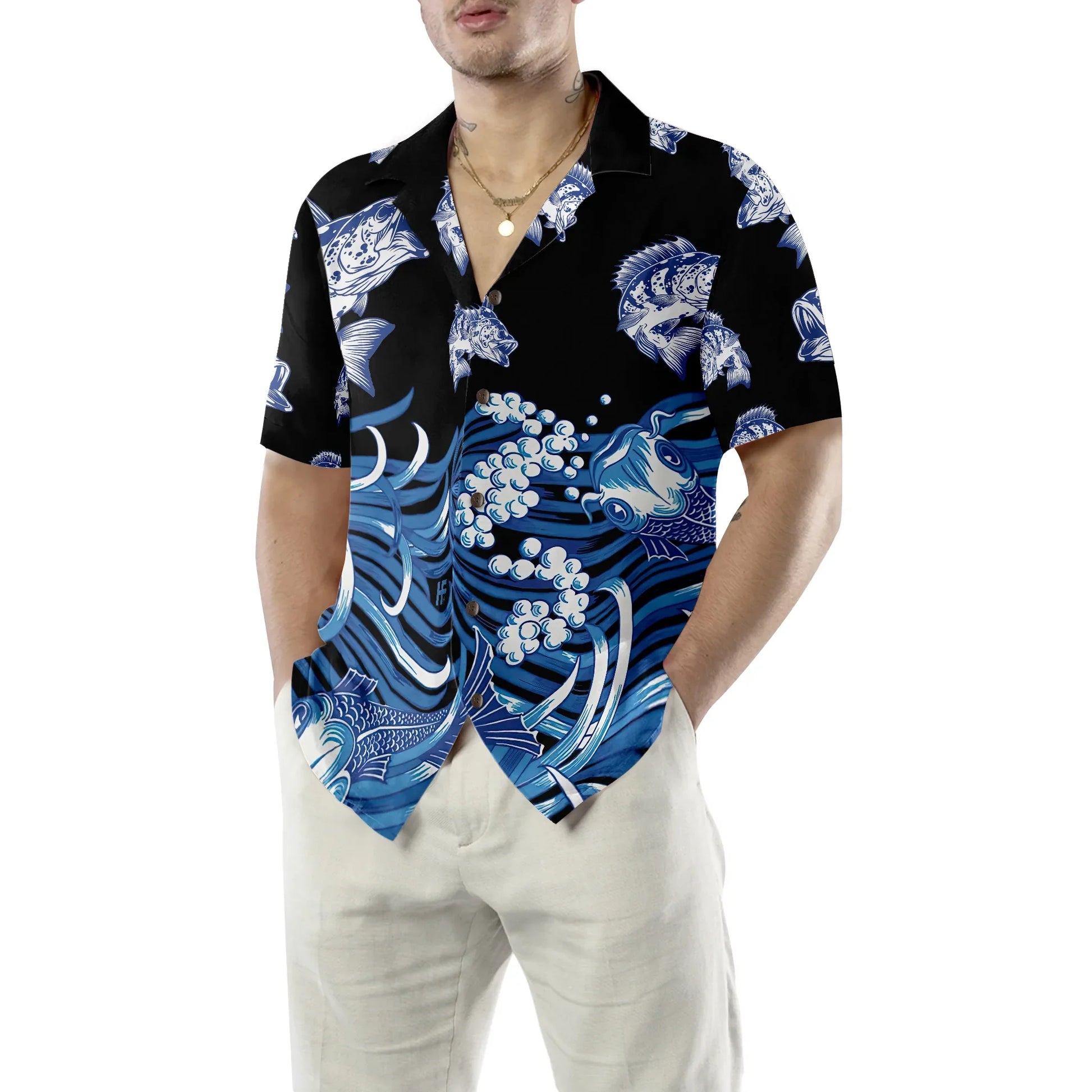 Bass Fish Hawaiian Shirt, 3D Fishing Aloha Shirt, Perfect Gift For Fishing Lovers, Friends, Husband, Boyfriend, Family
