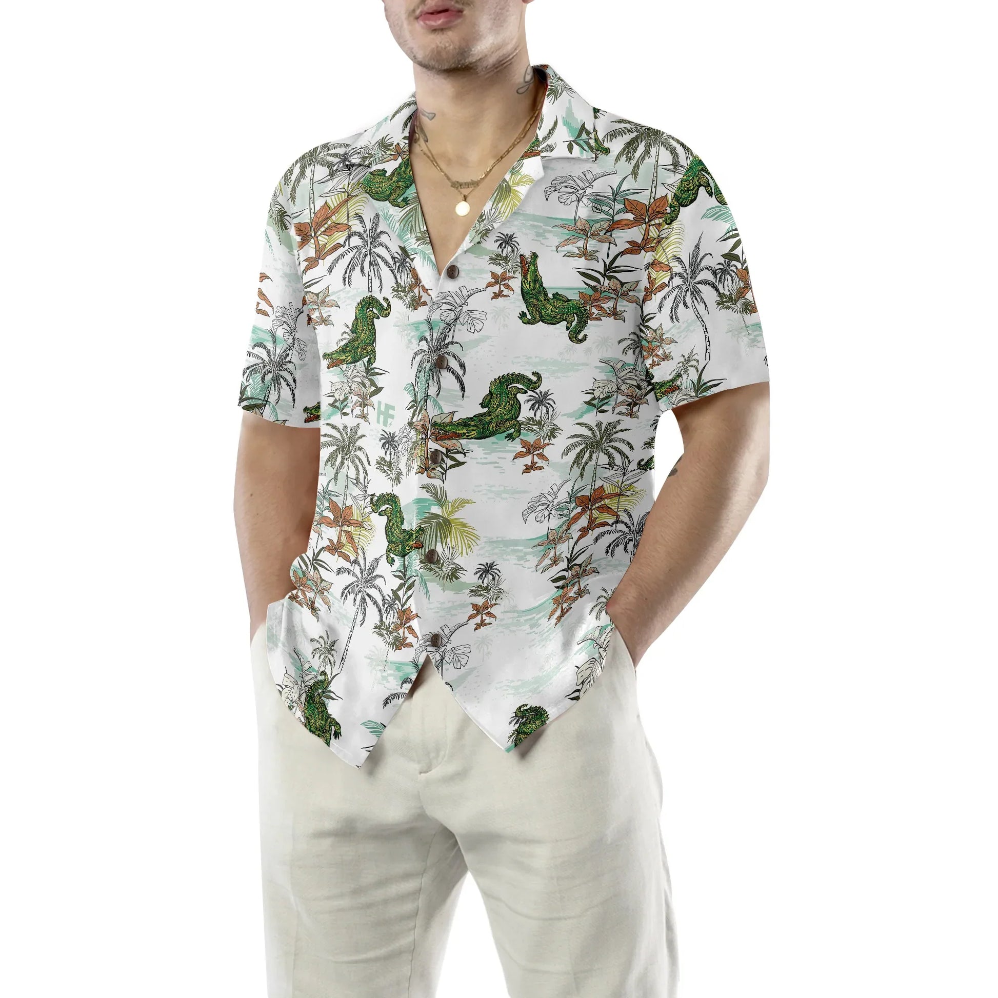 Alligator Seamless Pattern Hawaiian Shirt, Alligator Tropical Aloha Shirt For Men And Women, Perfect Gift For Alligator Lovers