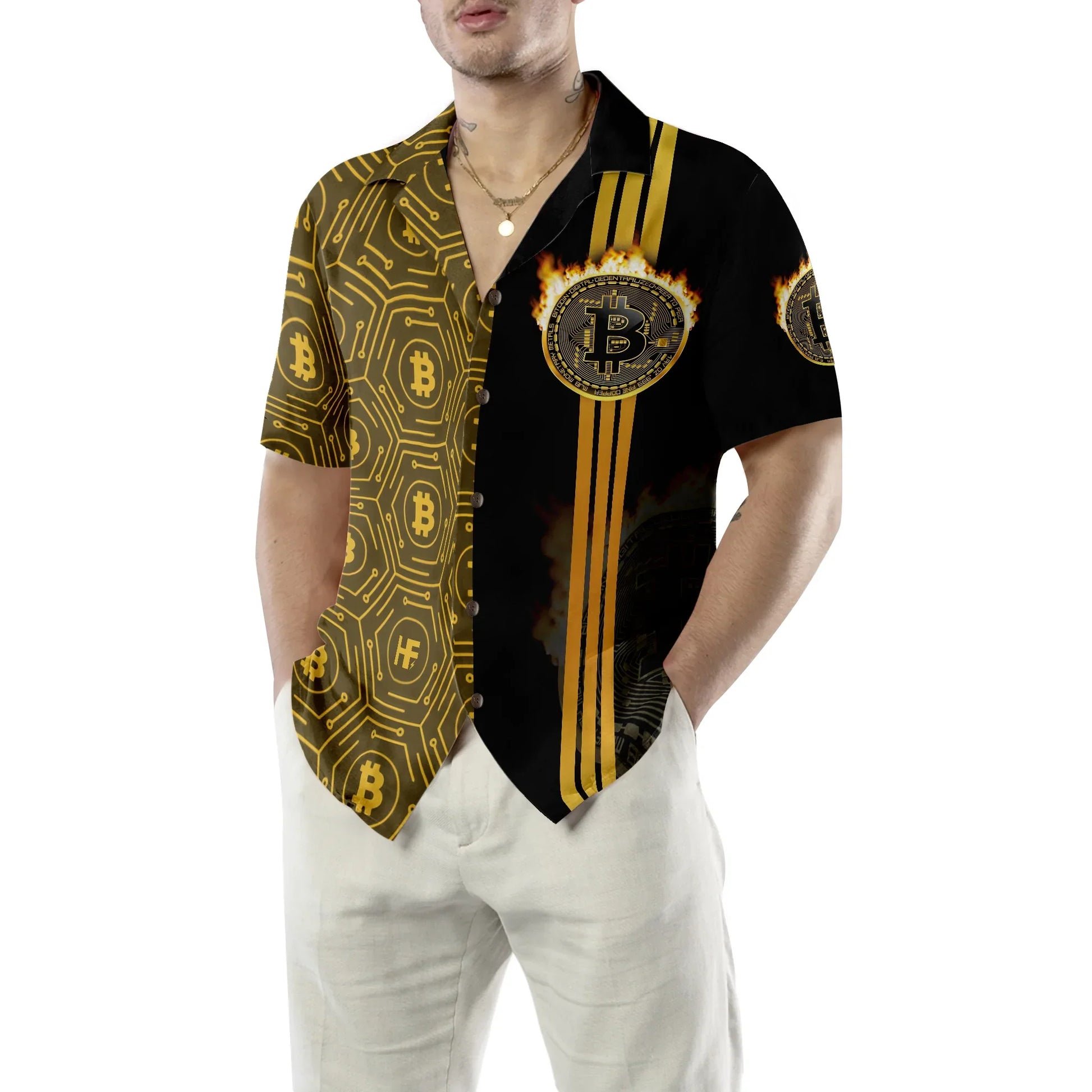 Bitcoin Flame Hawaiian Shirt, Bitcoin Aloha Shirt For Men - Perfect Gift For Bitcoin Lovers, Family, Friends, Husband, Boyfriend