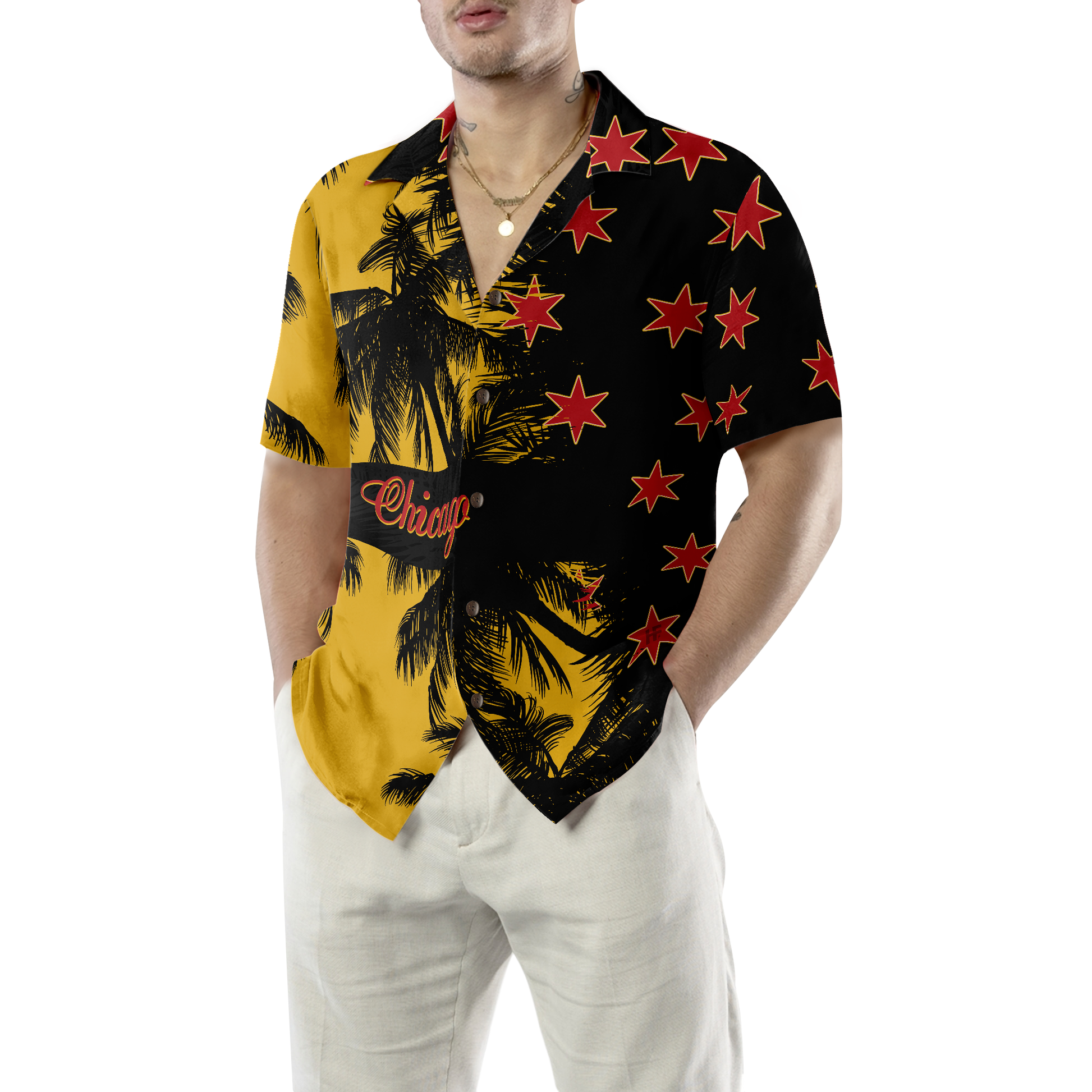 Black & Yellow Chicago Hawaiian Shirt - Perfect Gift For Friends, Husband, Boyfriend, Family