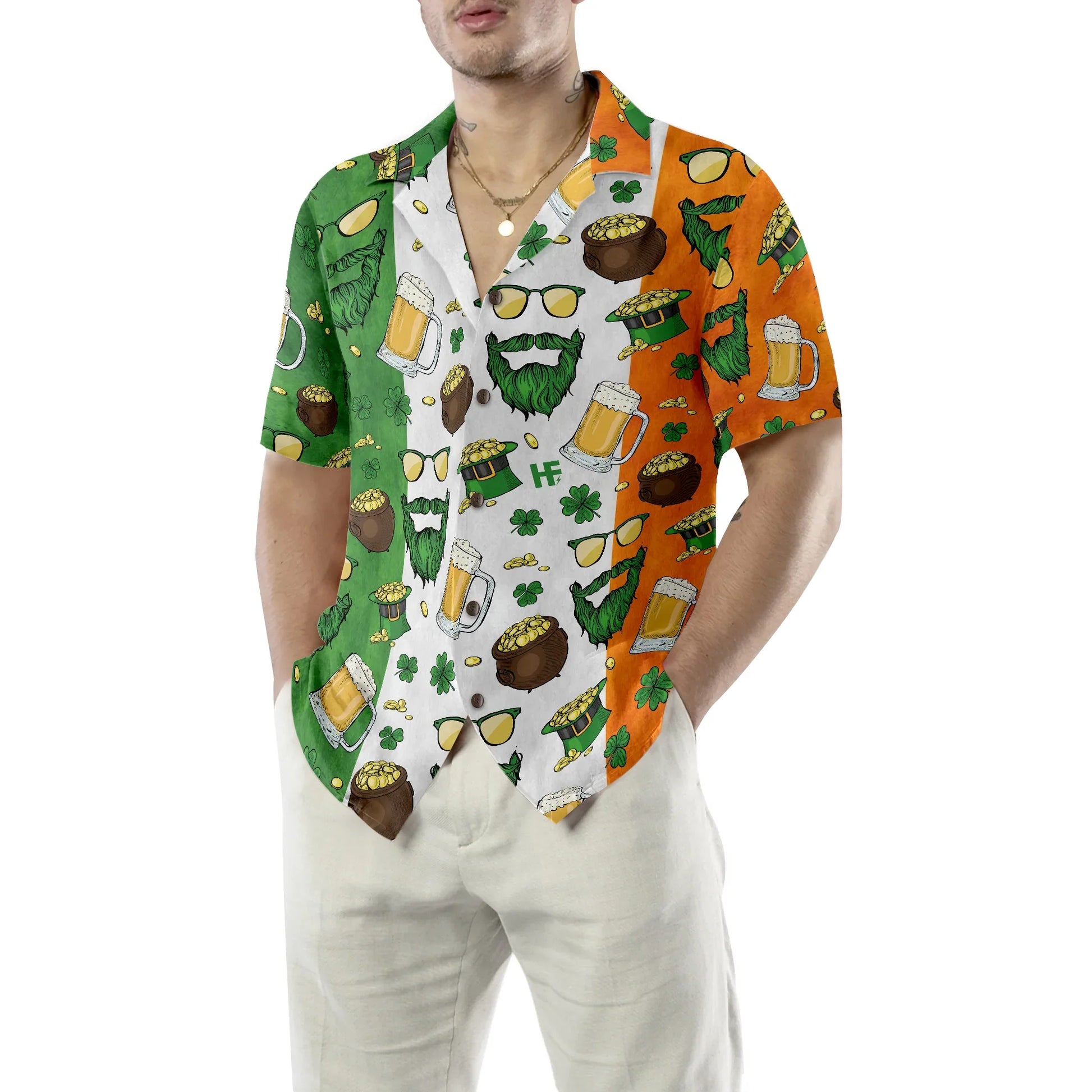 Beard Saint Patrick's Day Seamless Pattern Hawaiian Shirt, Beer Tropical Summer Aloha Shirt For Men- Perfect Gift For Beer Lovers, Friends, Husband, Boyfriend, Family