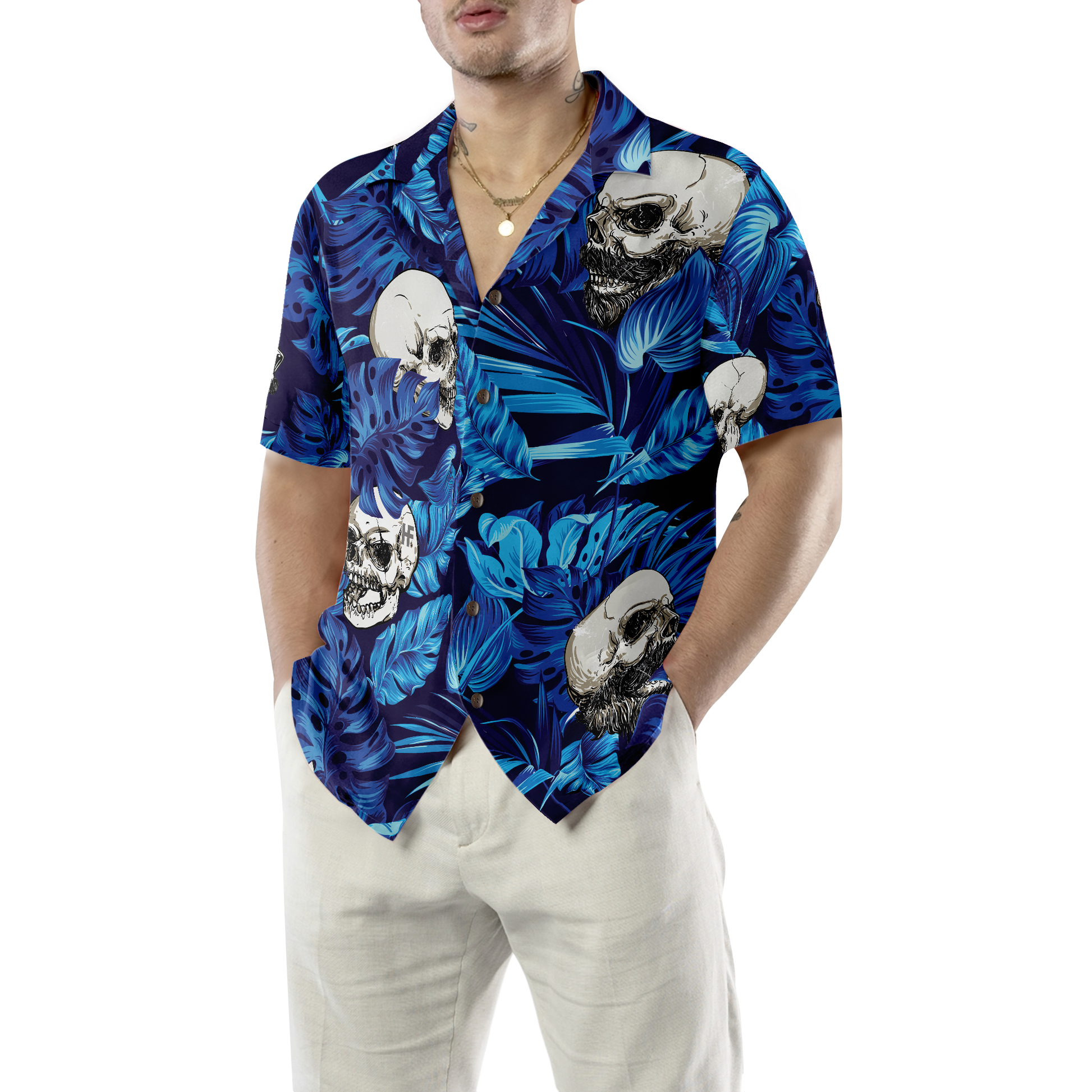 Blue Tropical Floral Summer And Skull Hawaiian Shirt, Best Gift For lover, Friend, Family