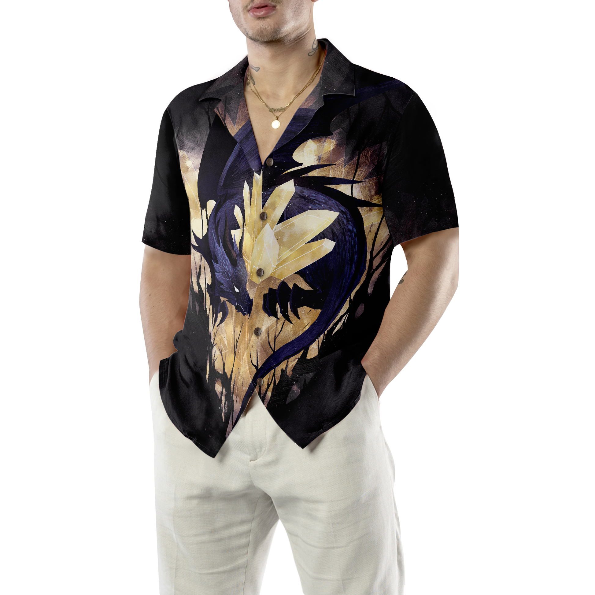 Celtic Dragon with crystal glow in the Dark Mens Hawaiian Shirt, Best Gift For lover, Friend, Family