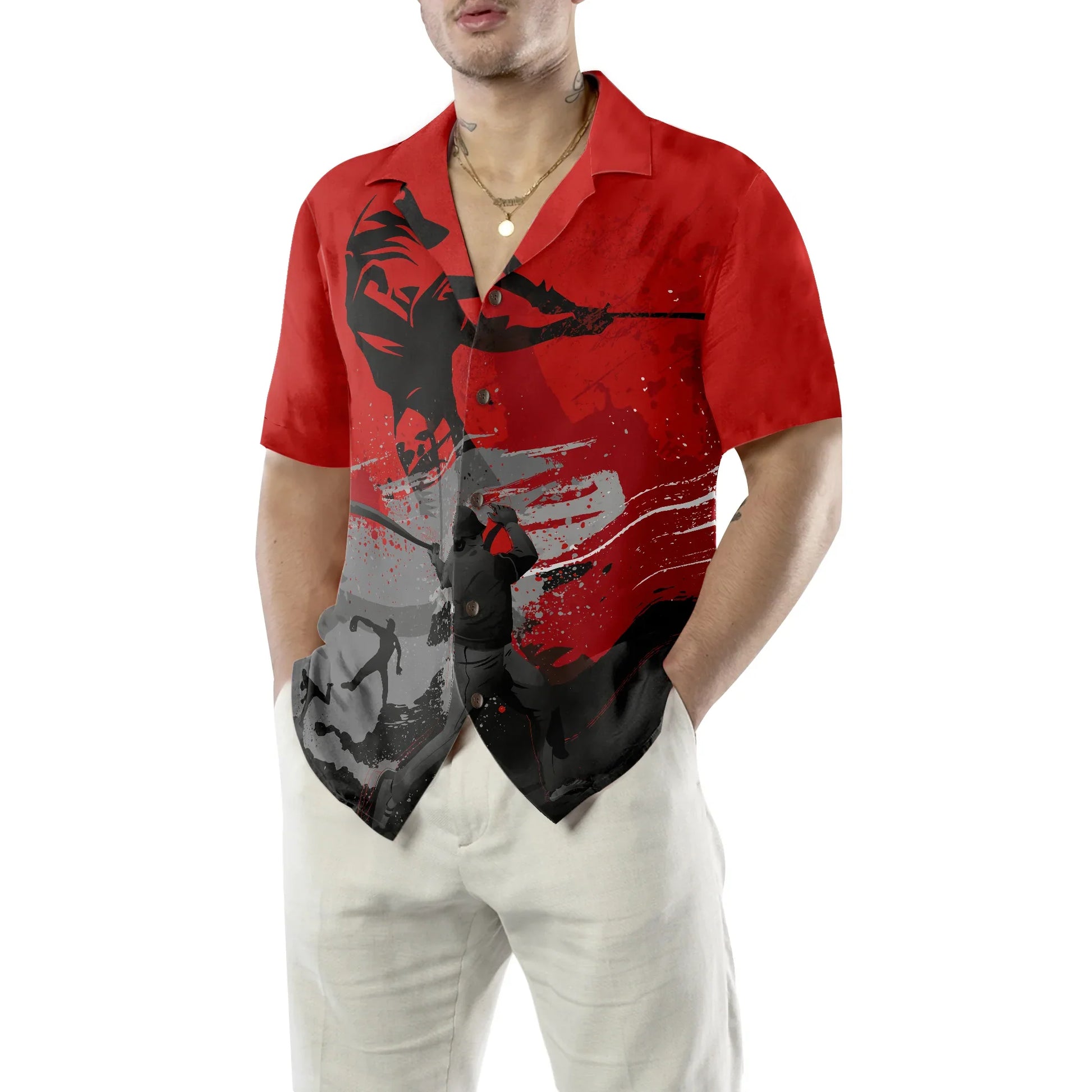 Baseball Red Is The New Black Hawaiian Shirt, Baseball Aloha Shirt For Men- Perfect Gift For Baseball Lovers, Friends, Husband, Boyfriend, Family