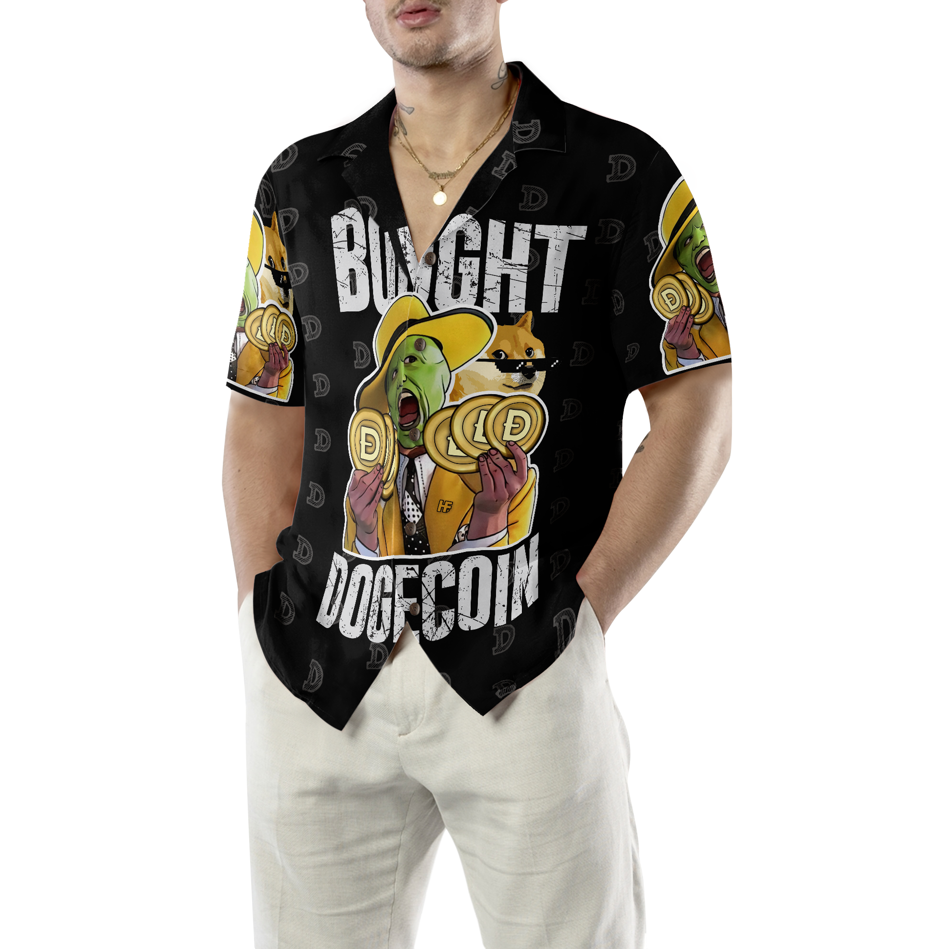 Bought Dogecoin Hawaiian Shirt, Best Gift For Husband, Wife, Boyfriend, Girlfriend, Friend, Family