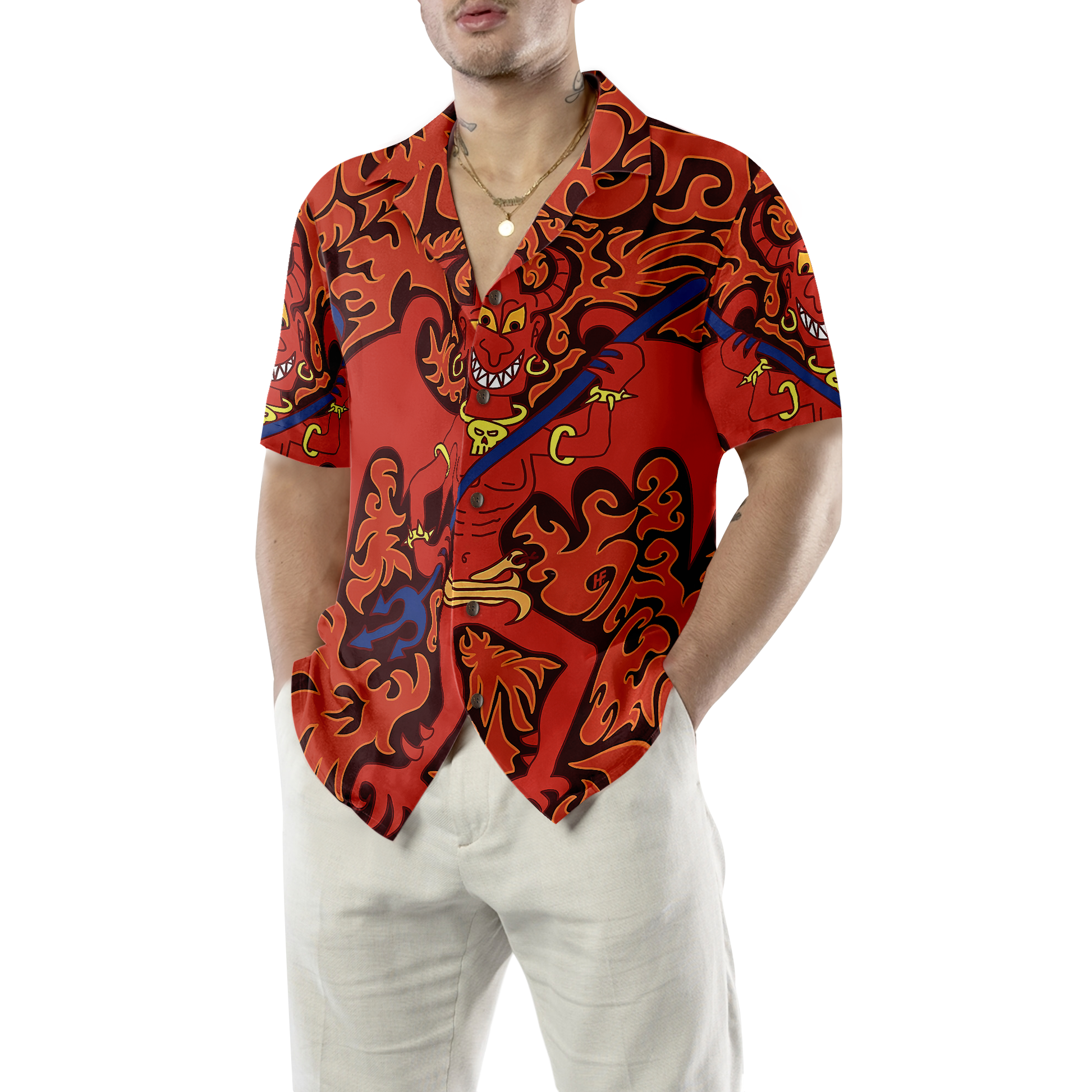Cartoon Styled Demon Satanic Goth Gothic Hawaiian Shirt, Best Gift For Cartoon Lover, Husband, Wife, Boyfriend, Girlfriend, Friend, Family