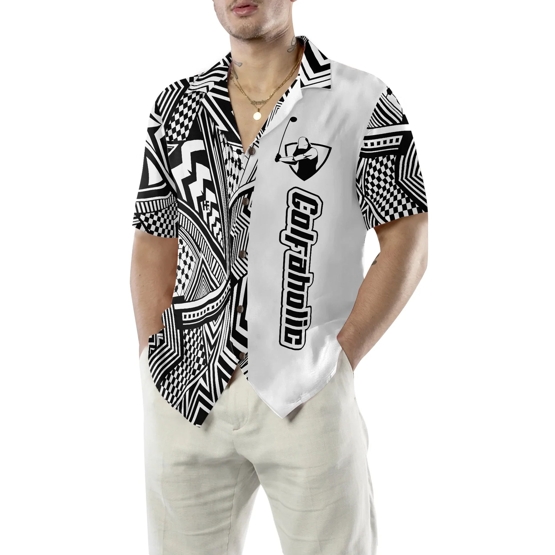 Black and White Golfaholic Hawaiian Shirt, Golf Hawaiian Shirt For Men & Women - Perfect Gift Husband, Wife, Boyfriend, Girlfriend, Family, Friends