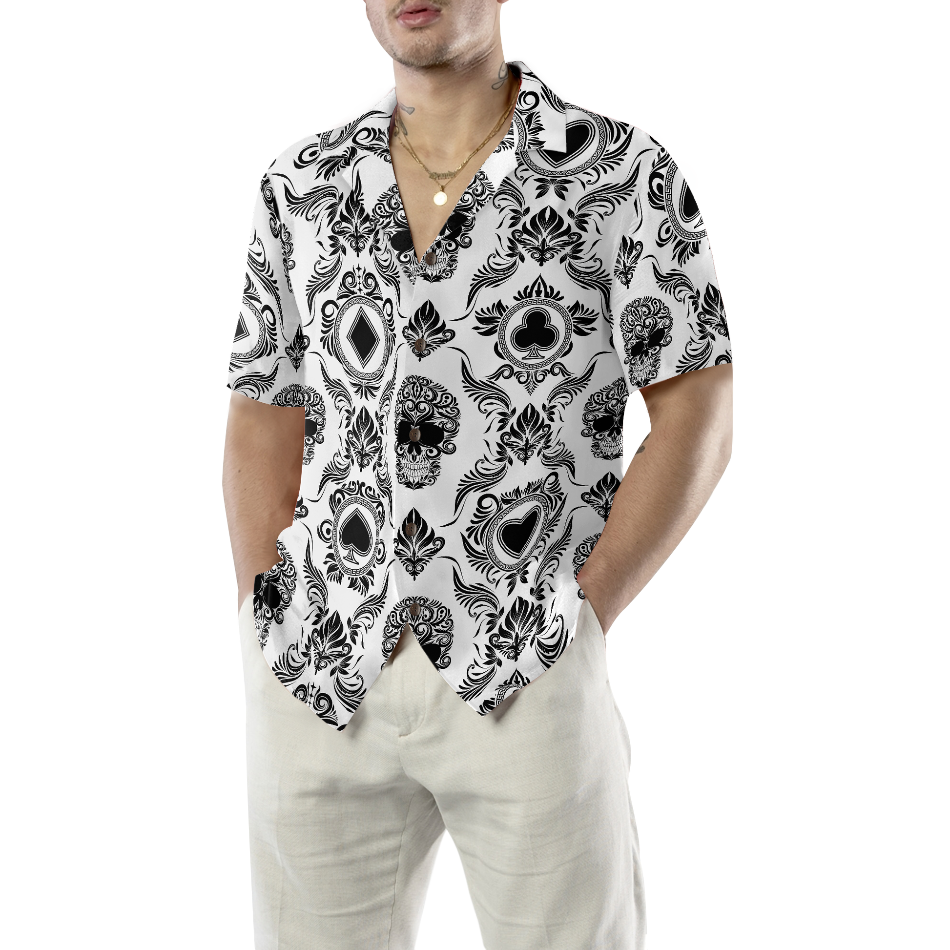 Casino And Black Skull Pattern Hawaiian Shirt, Best Gift For Husband, Wife, Boyfriend, Girlfriend, Friend, Family