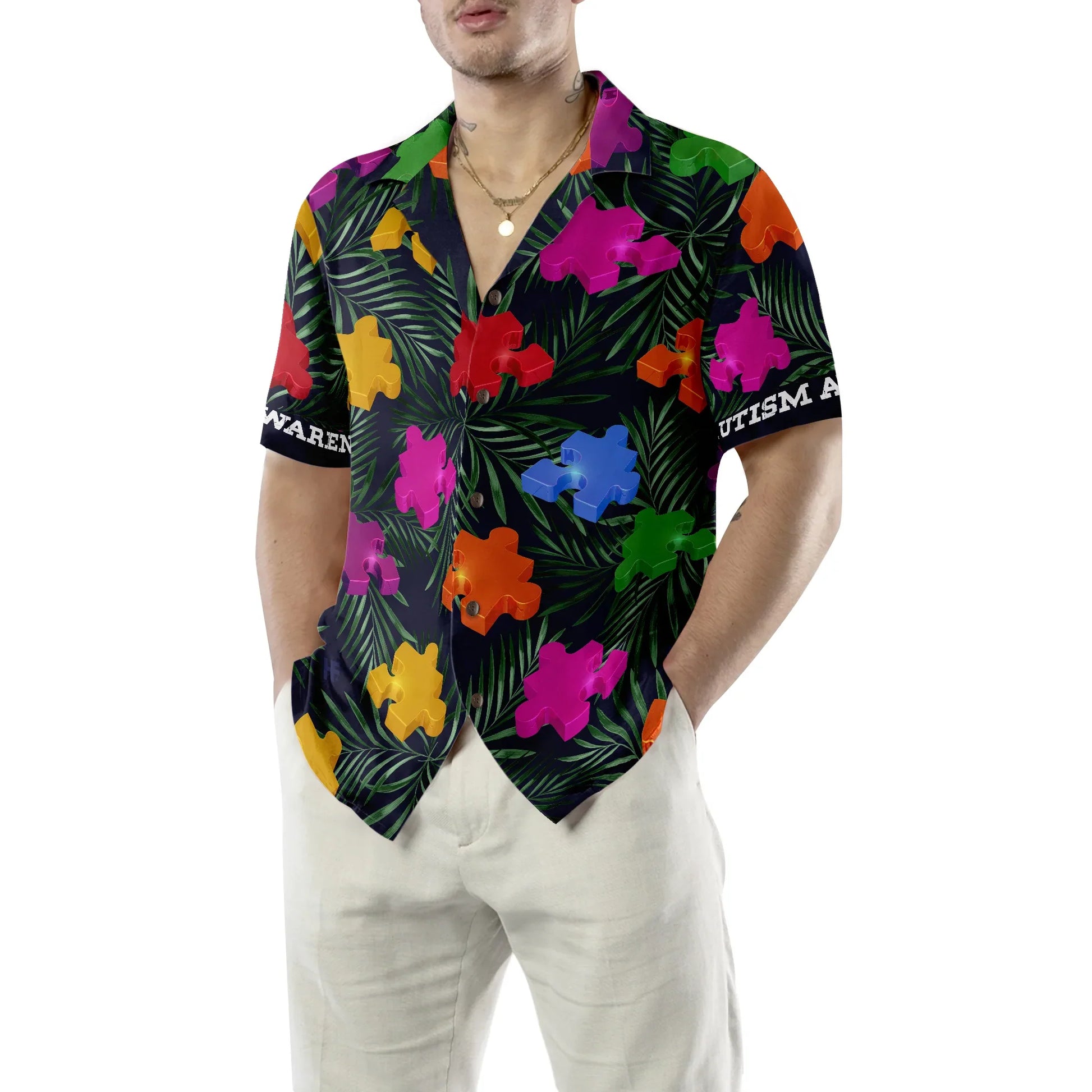 Autism Tropical Hawaiian Shirt, Puzzle Autism Awareness Symbol Aloha Shirt For Men & Women, Best Gift For Autism Awareness Month