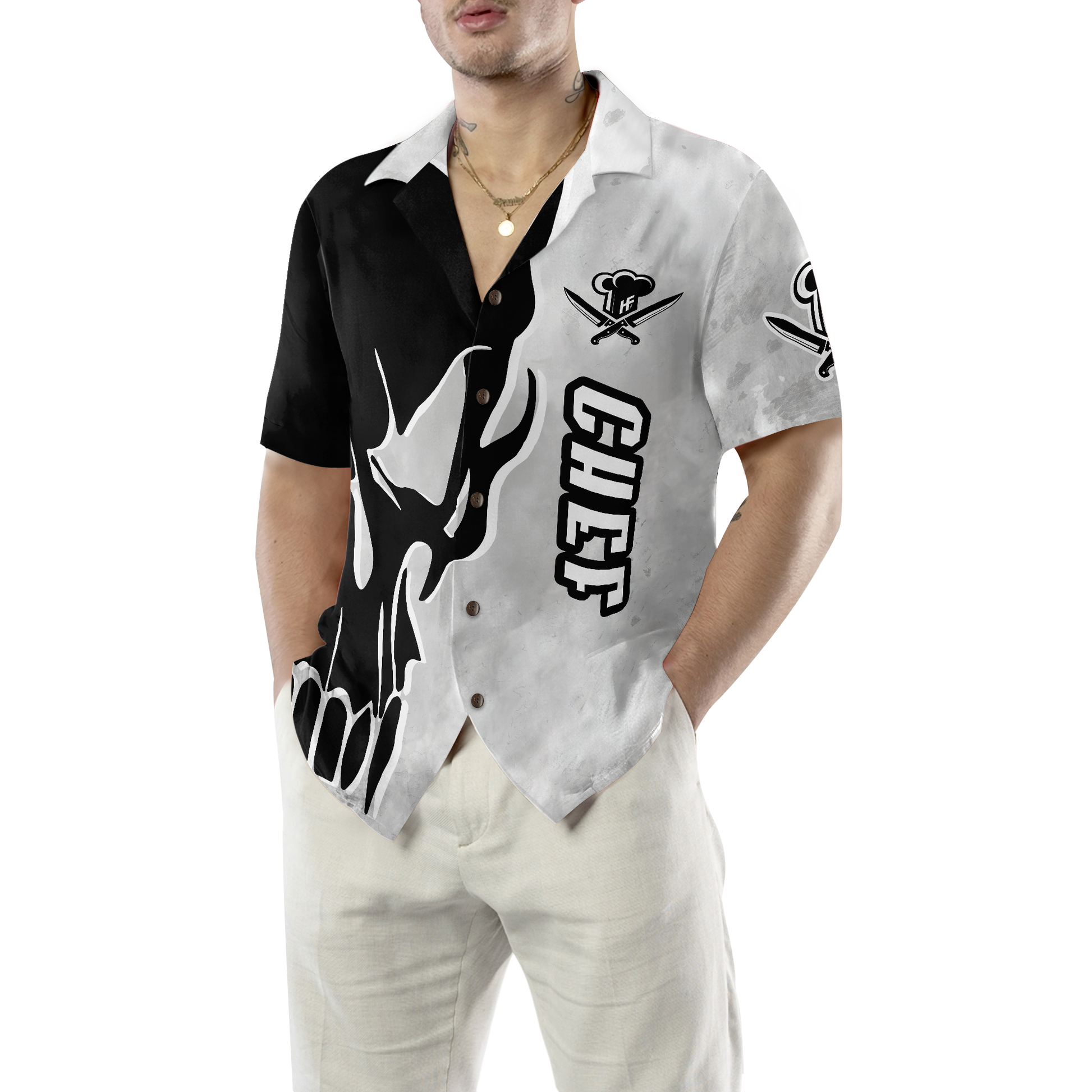 Chef & Knife Skull Hawaiian Shirt, Best Gift For lover, Friend, Family