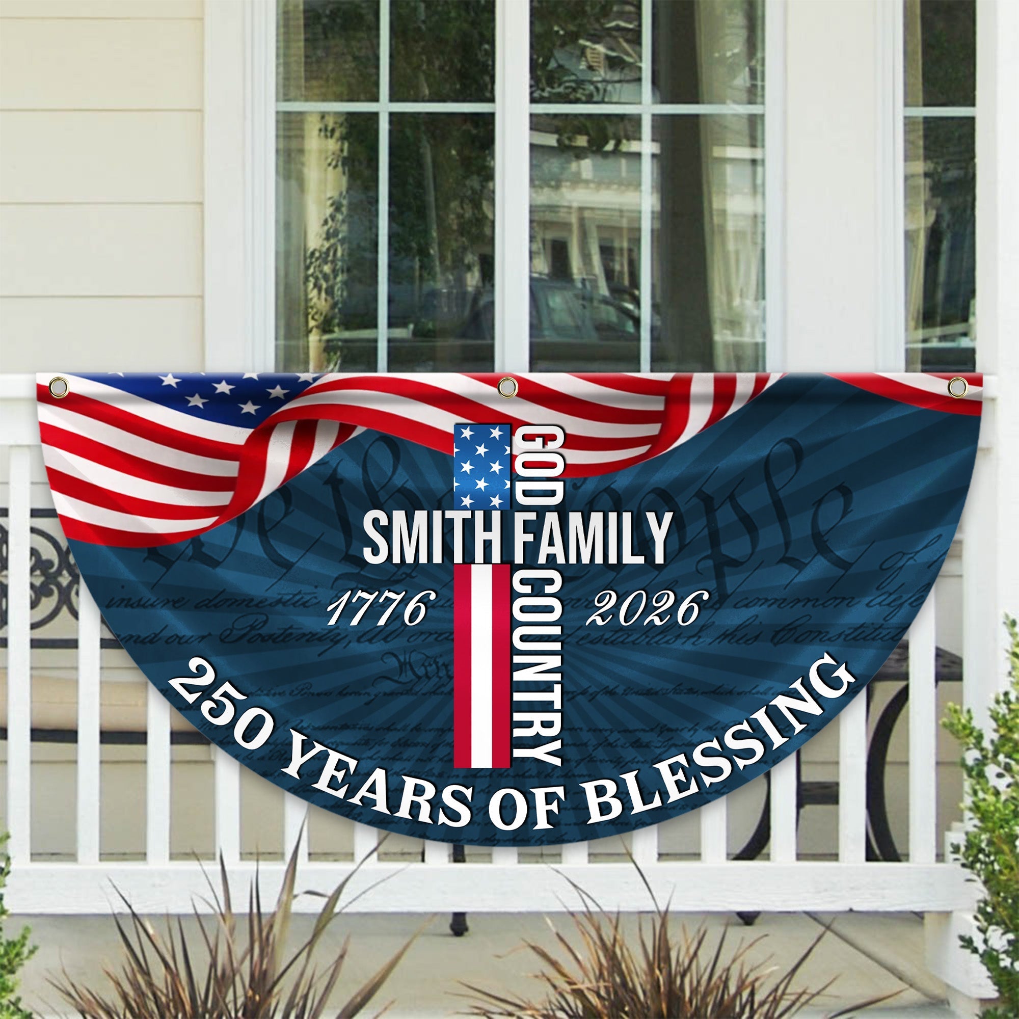 Custom Family Name Patriotic American Flag, 250 Years of Blessing God Fan Flag LM32 897741