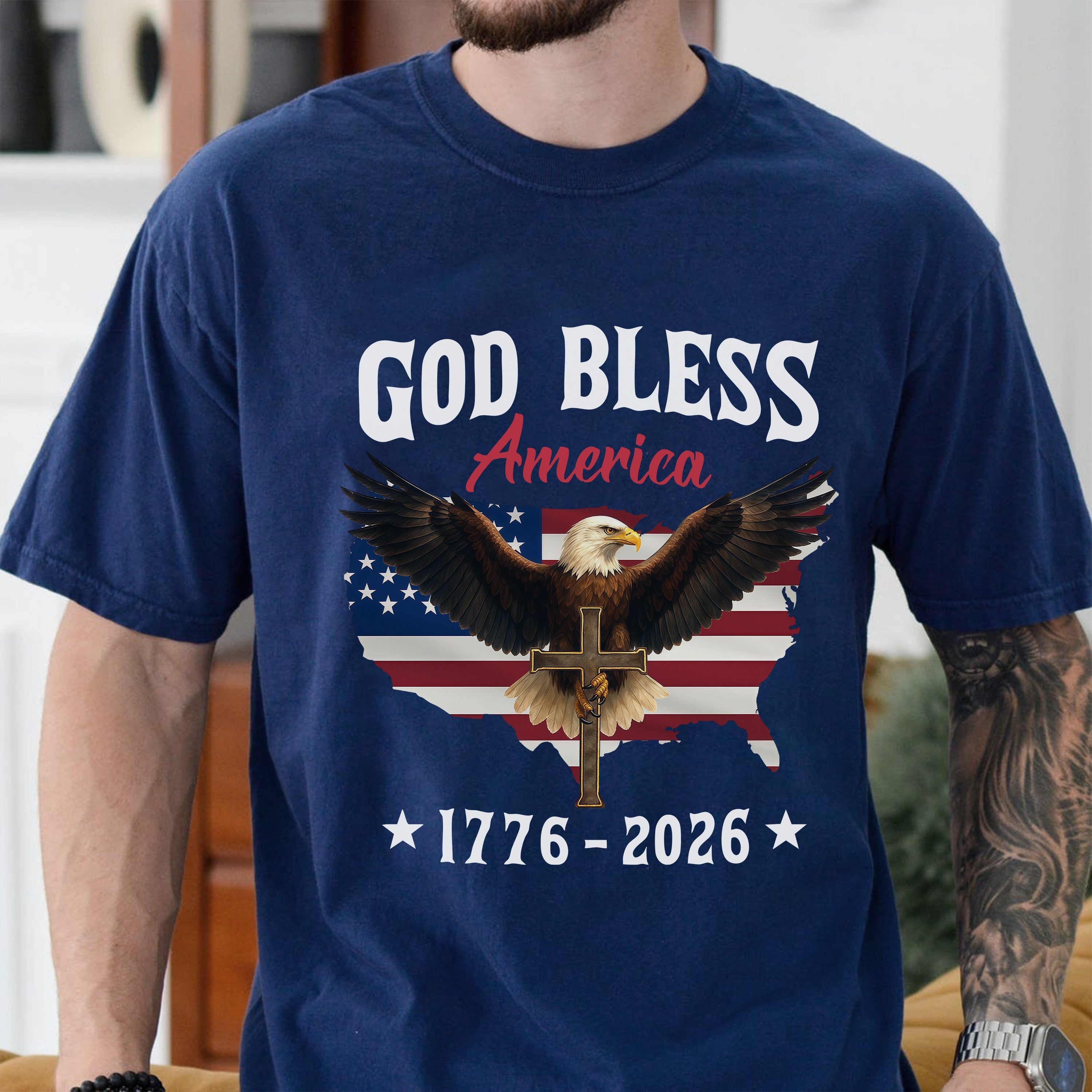 Patriotic 250th Anniversary God Bless America Eagle 1776–2026 Dark Shirt HO82 900994